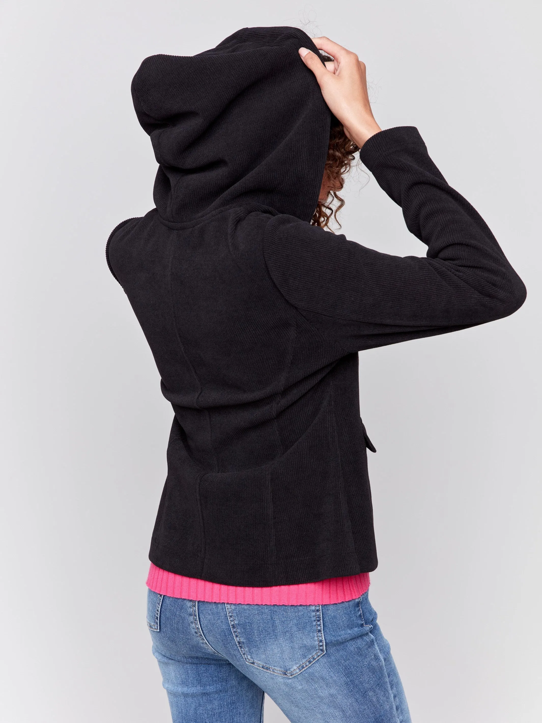 Knit Corduroy Blazer With Hood - Black sold by Charlie B product image thumbnail 4