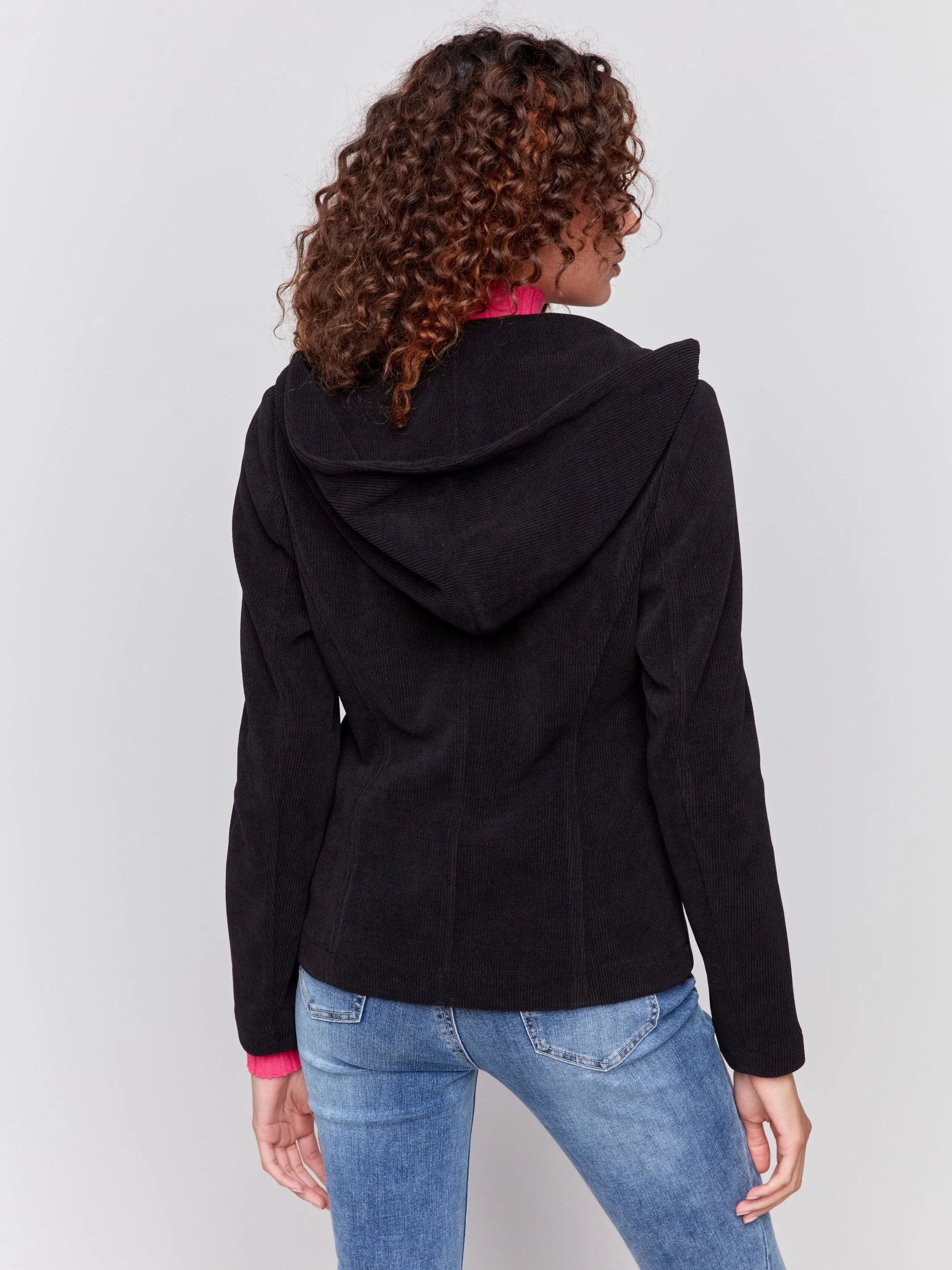 Knit Corduroy Blazer With Hood - Black sold by Charlie B product image thumbnail 5