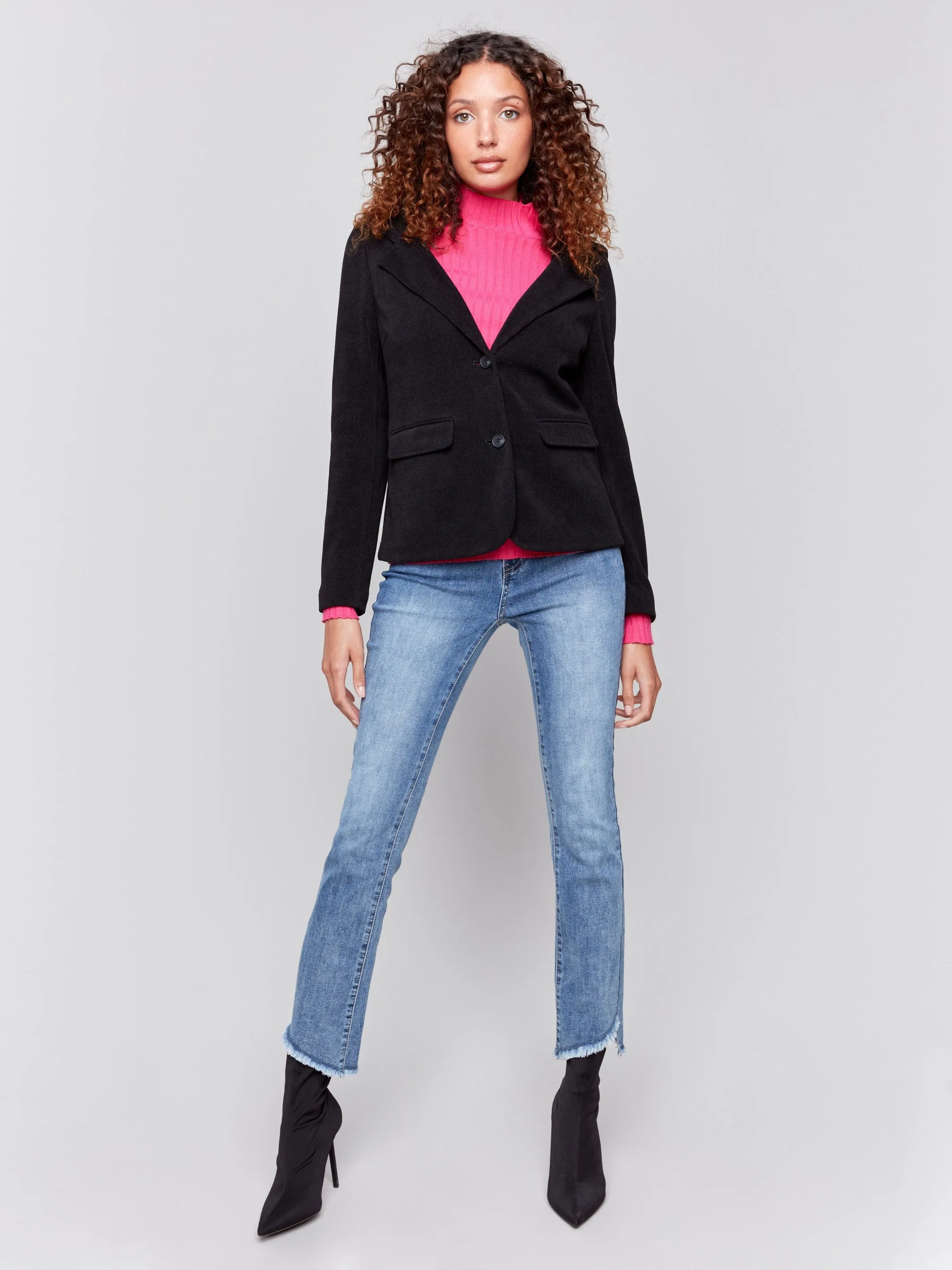 Knit Corduroy Blazer With Hood - Black sold by Charlie B product image thumbnail 2