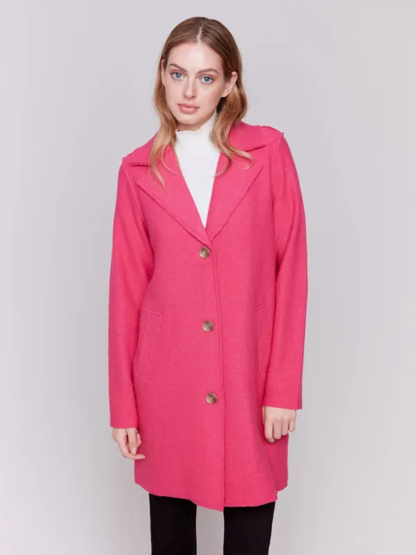 Long Boiled Wool Coat - Magenta sold by Charlie B