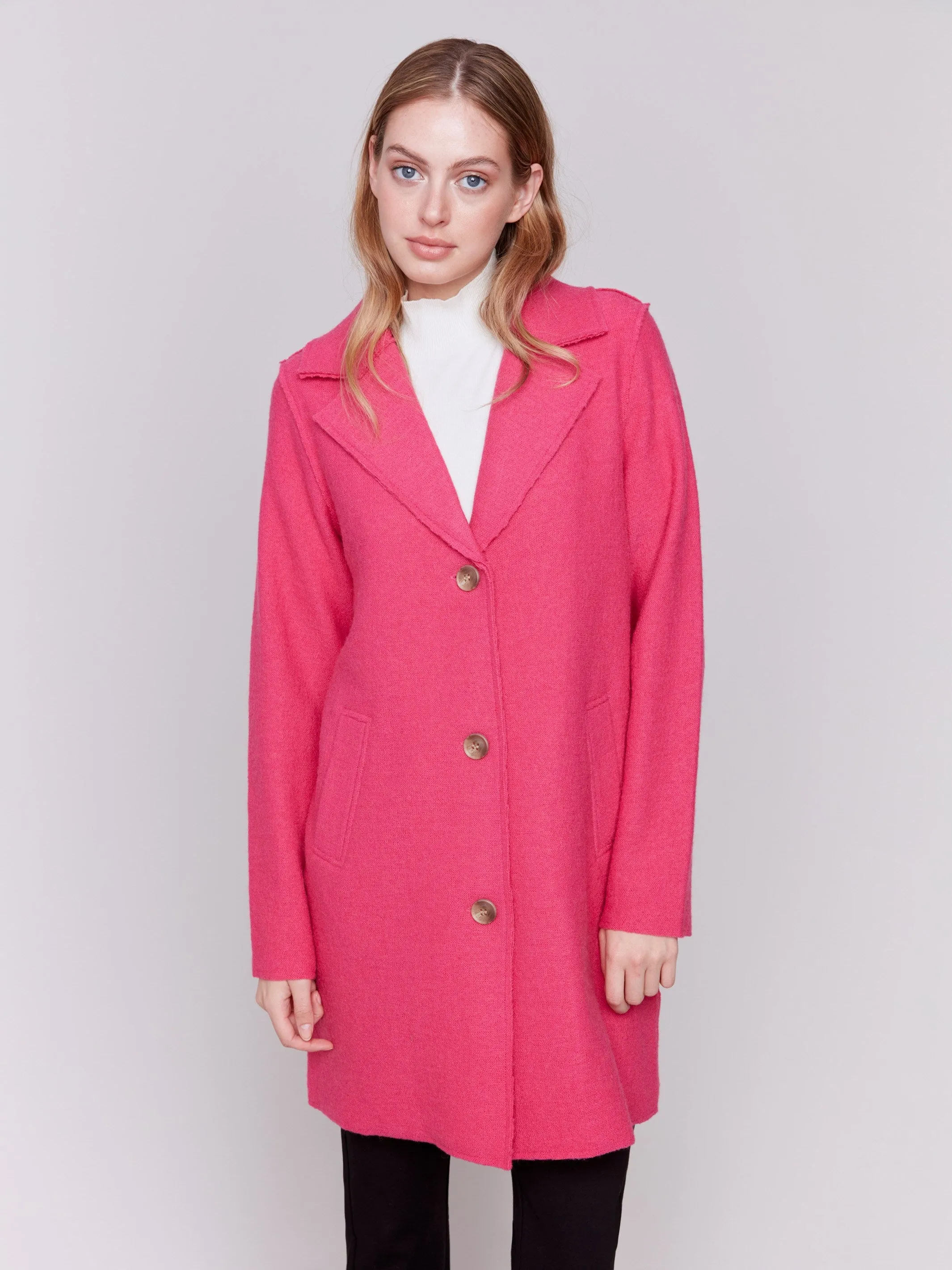 Long Boiled Wool Coat - Magenta sold by Charlie B