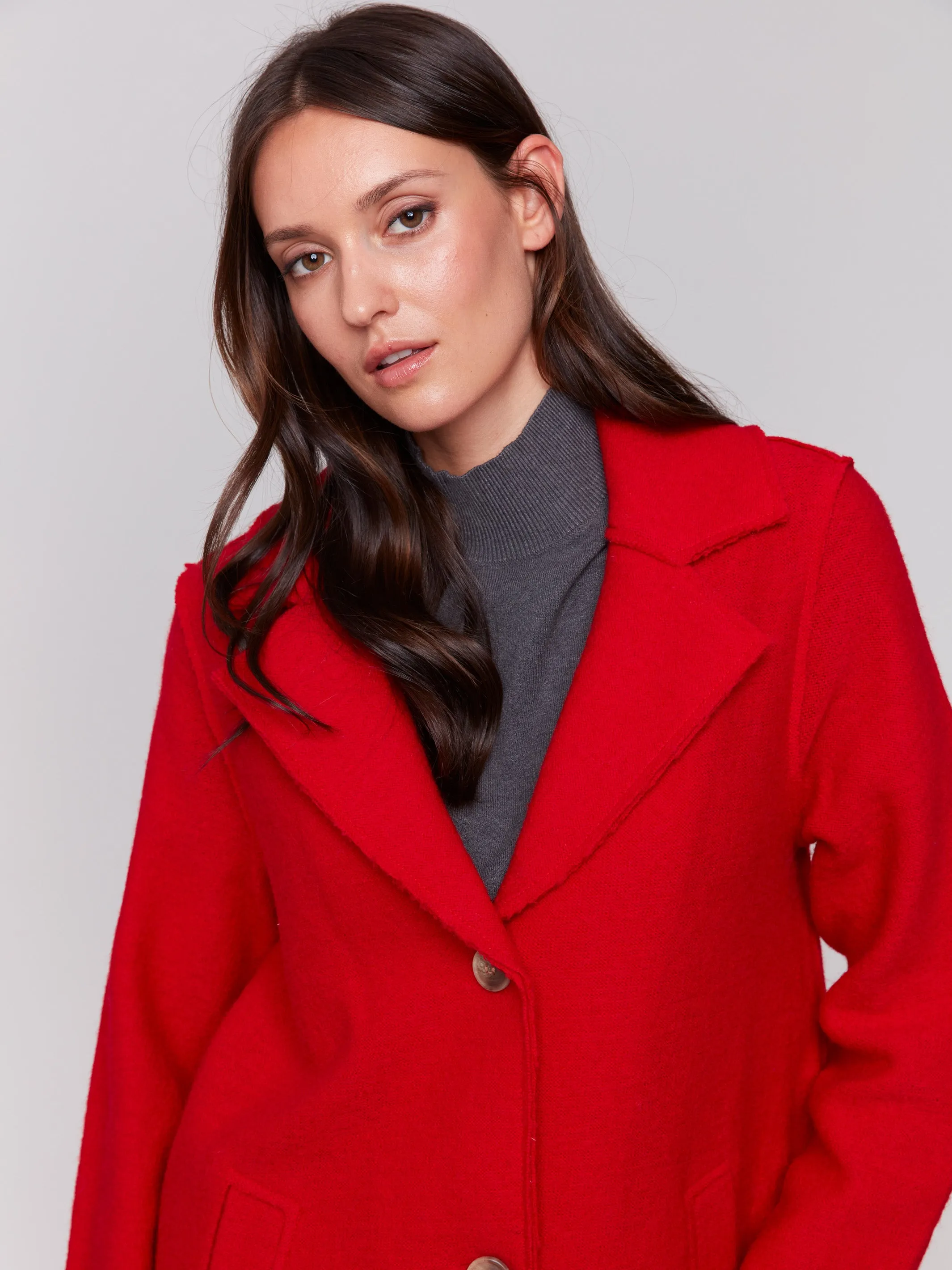 Long Boiled Wool Coat - Cranberry sold by Charlie B product image thumbnail 3