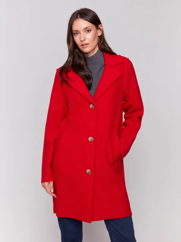 Long Boiled Wool Coat - Cranberry sold by Charlie B
