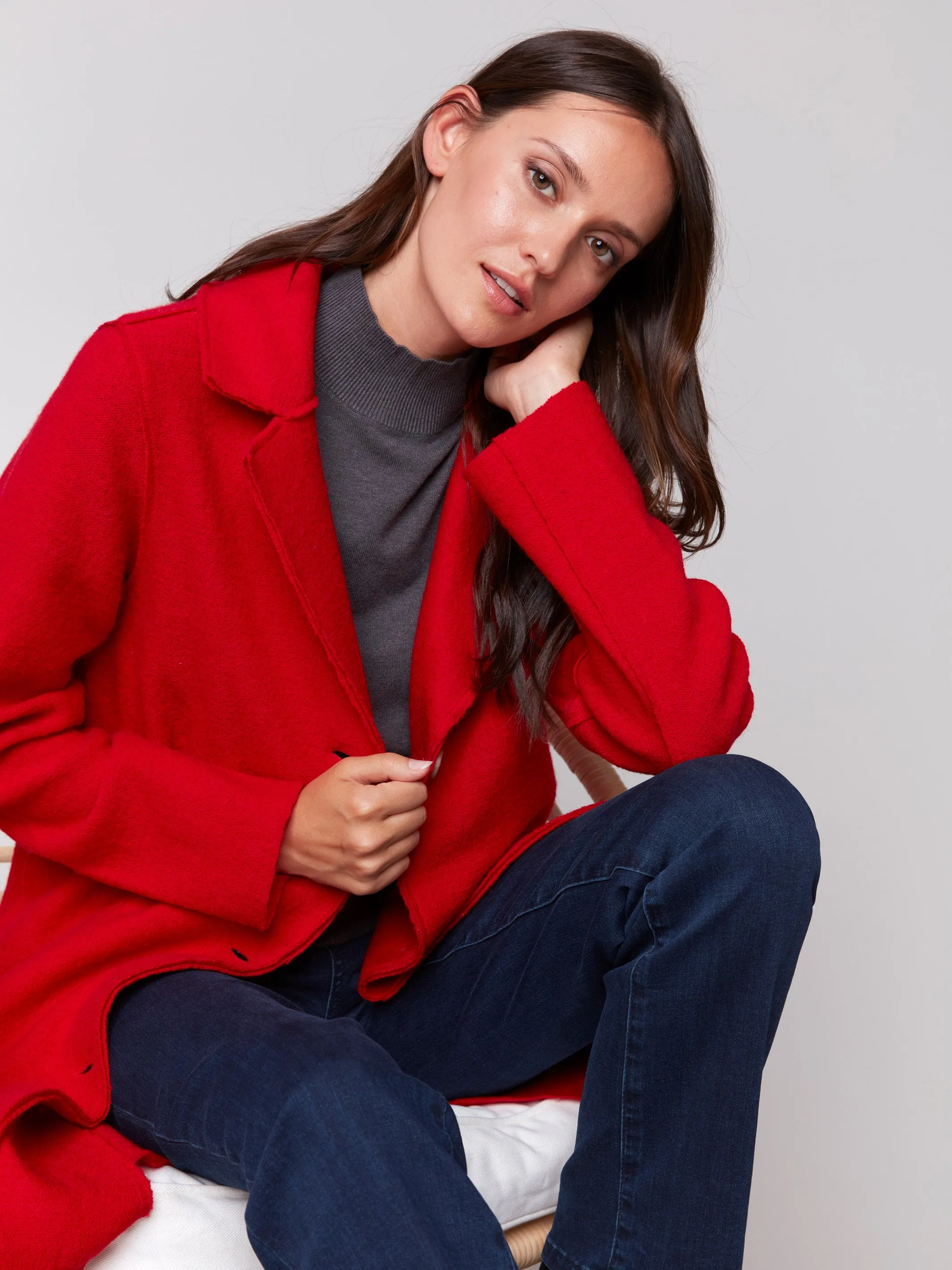 Long Boiled Wool Coat - Cranberry sold by Charlie B product image thumbnail 5