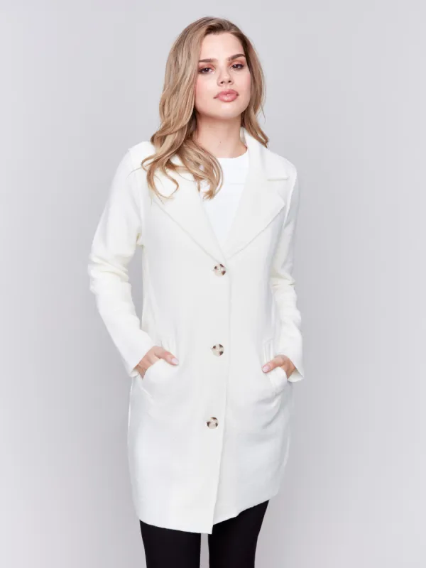 Long Boiled Wool Coat - Ecru sold by Charlie B