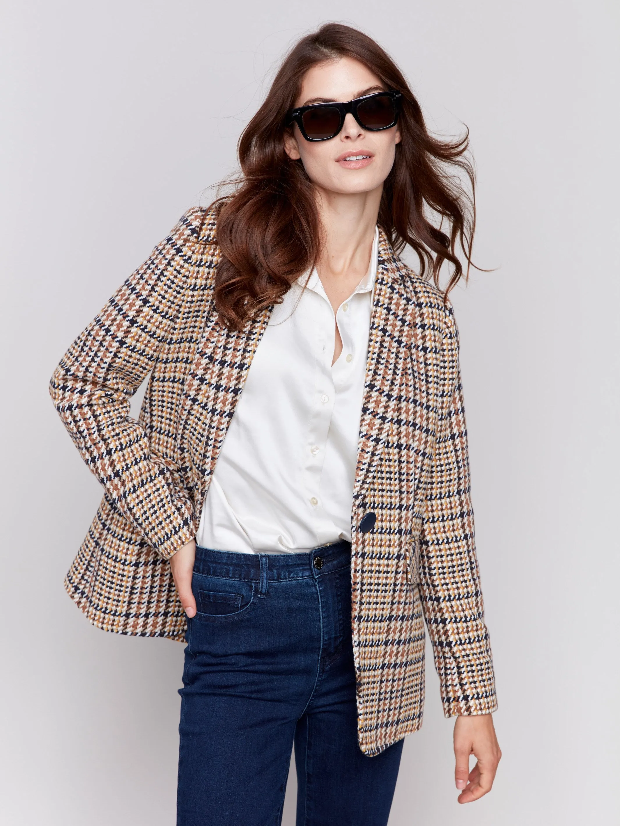 Tailored Plaid Blazer - Terracotta sold by Charlie B product image thumbnail 4