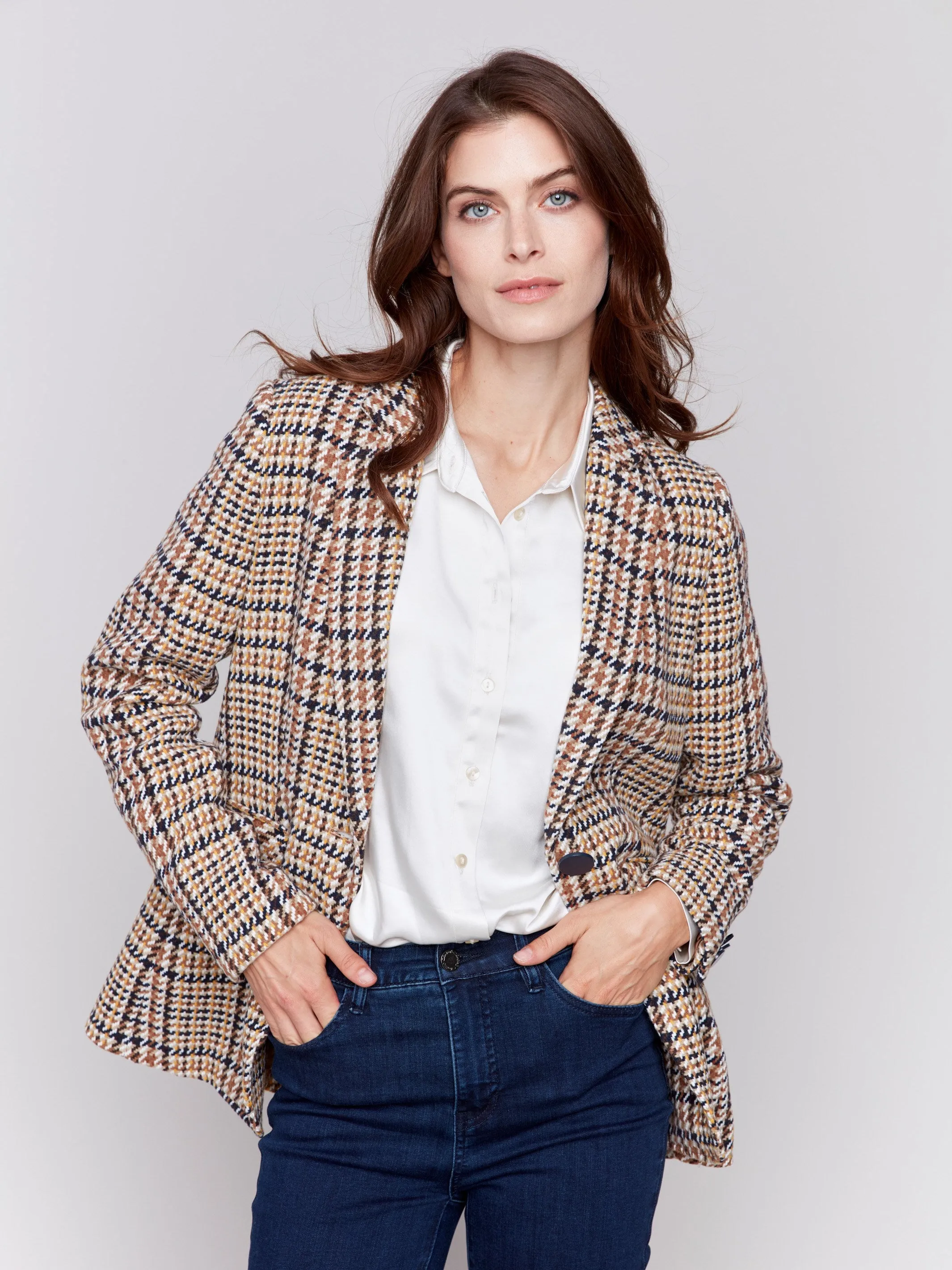 Tailored Plaid Blazer - Terracotta sold by Charlie B product image thumbnail 3