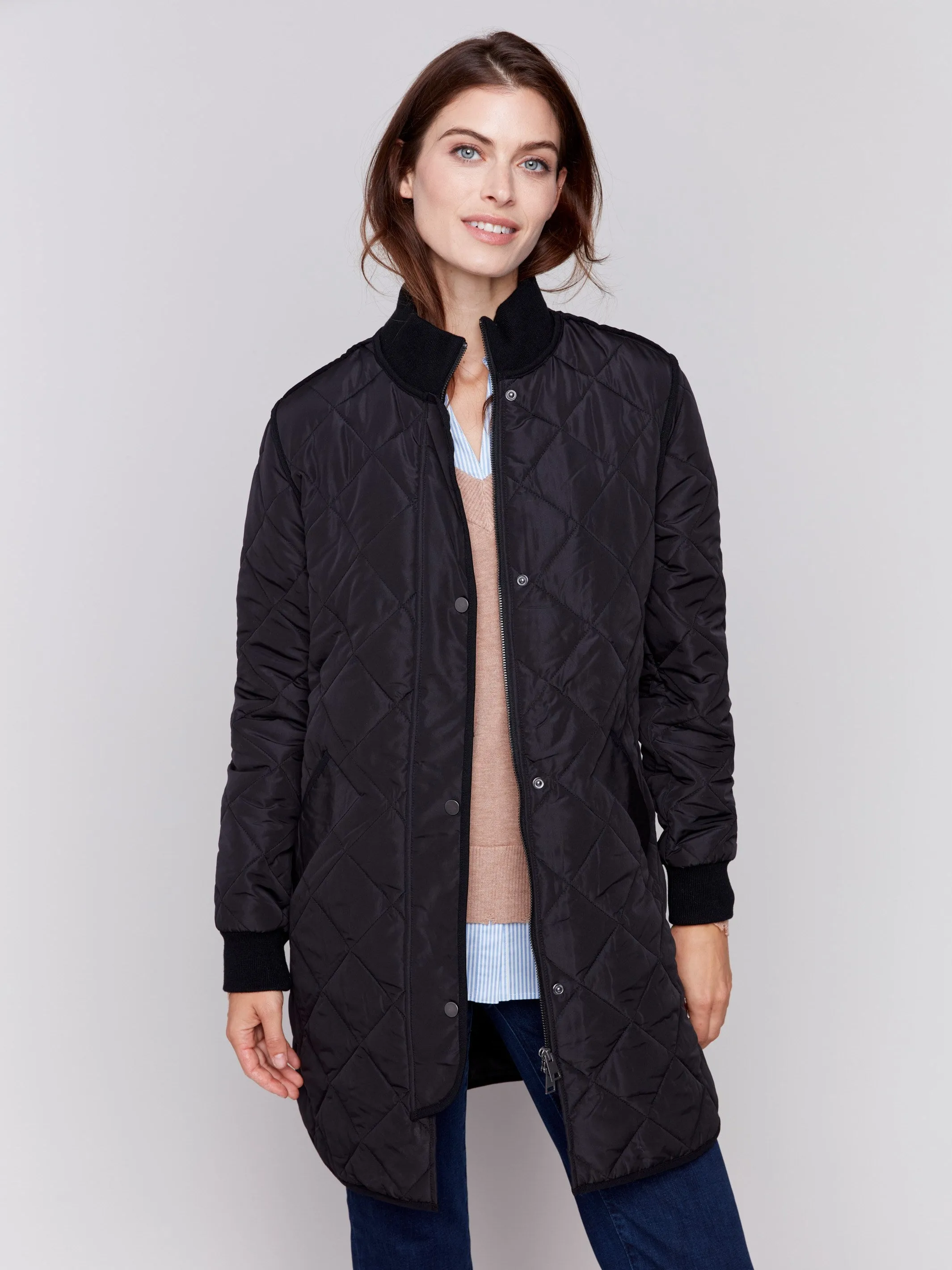 Long Quilted Puffer Jacket - Black sold by Charlie B product image thumbnail 5