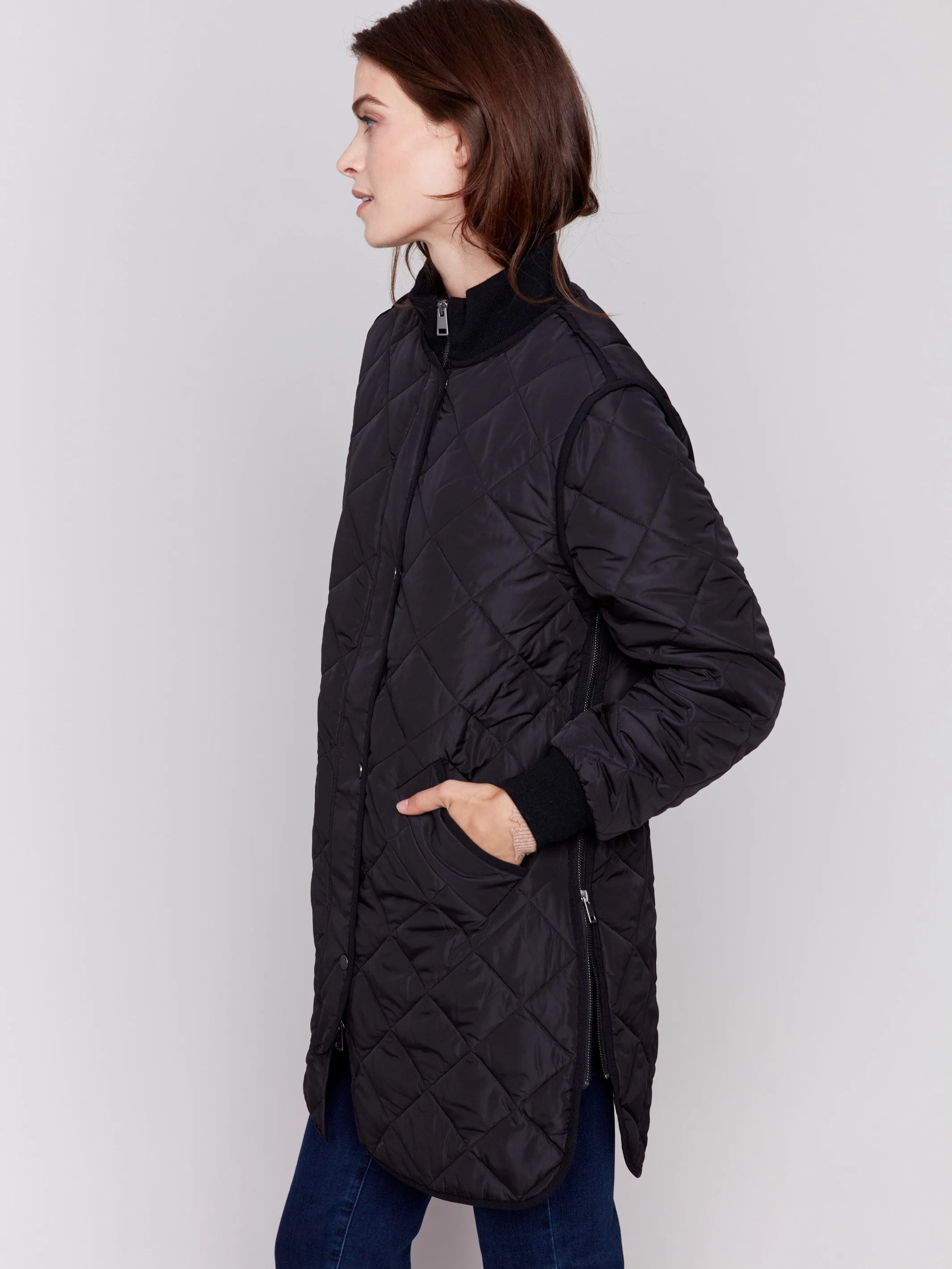 Long Quilted Puffer Jacket - Black sold by Charlie B product image thumbnail 2