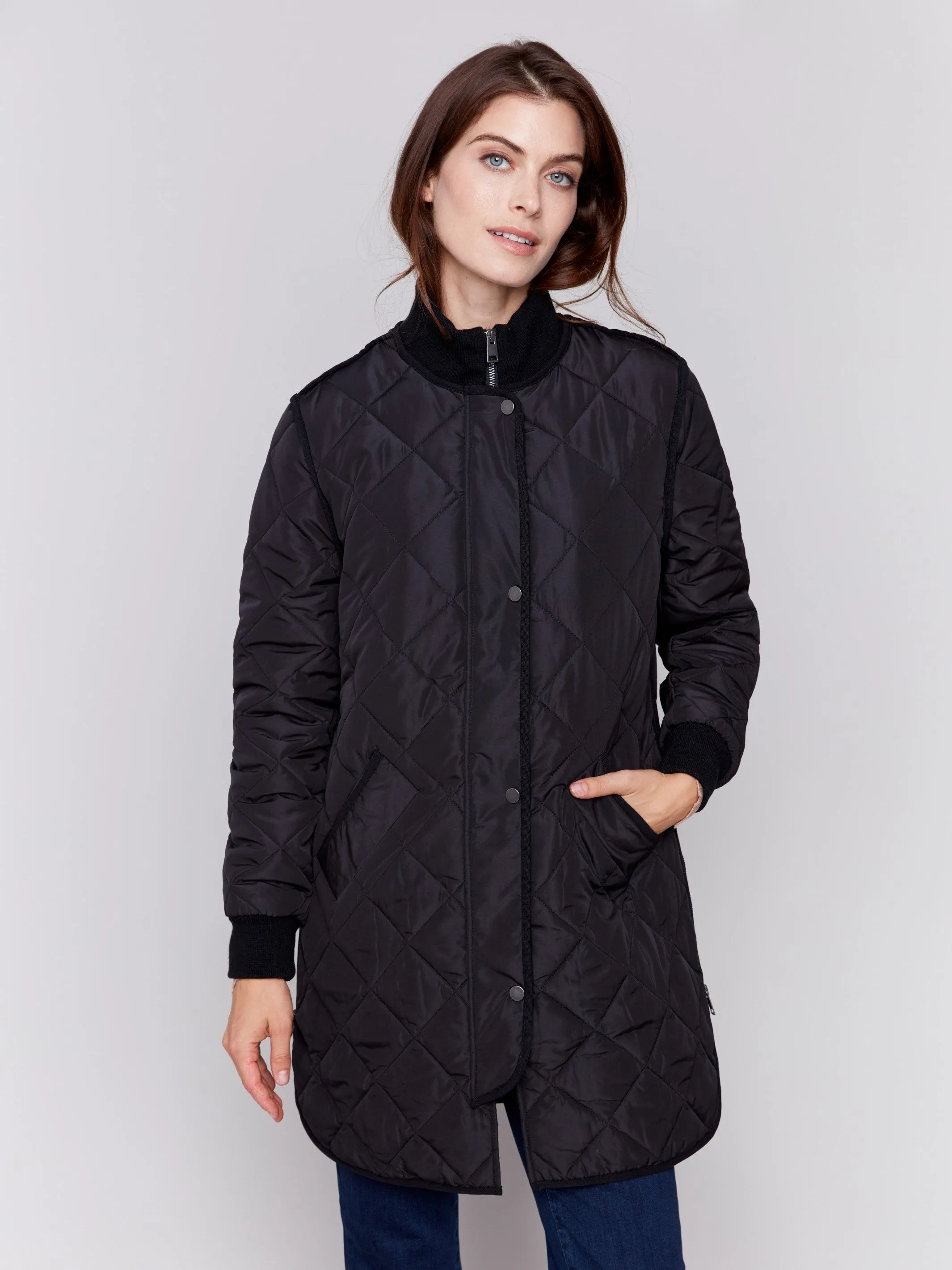 Long Quilted Puffer Jacket - Black sold by Charlie B