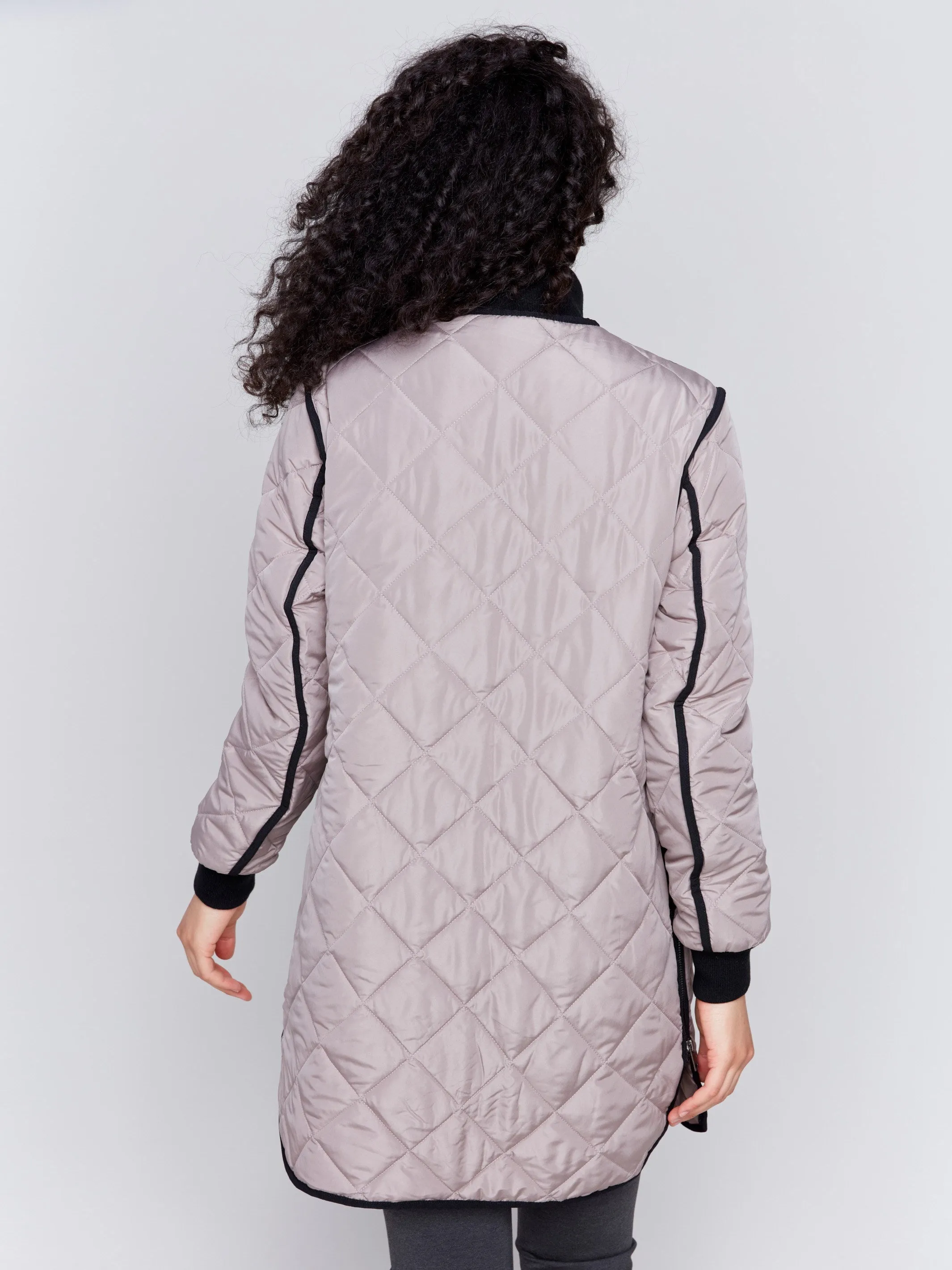 Long Quilted Puffer Jacket - Taupe sold by Charlie B product image thumbnail 3