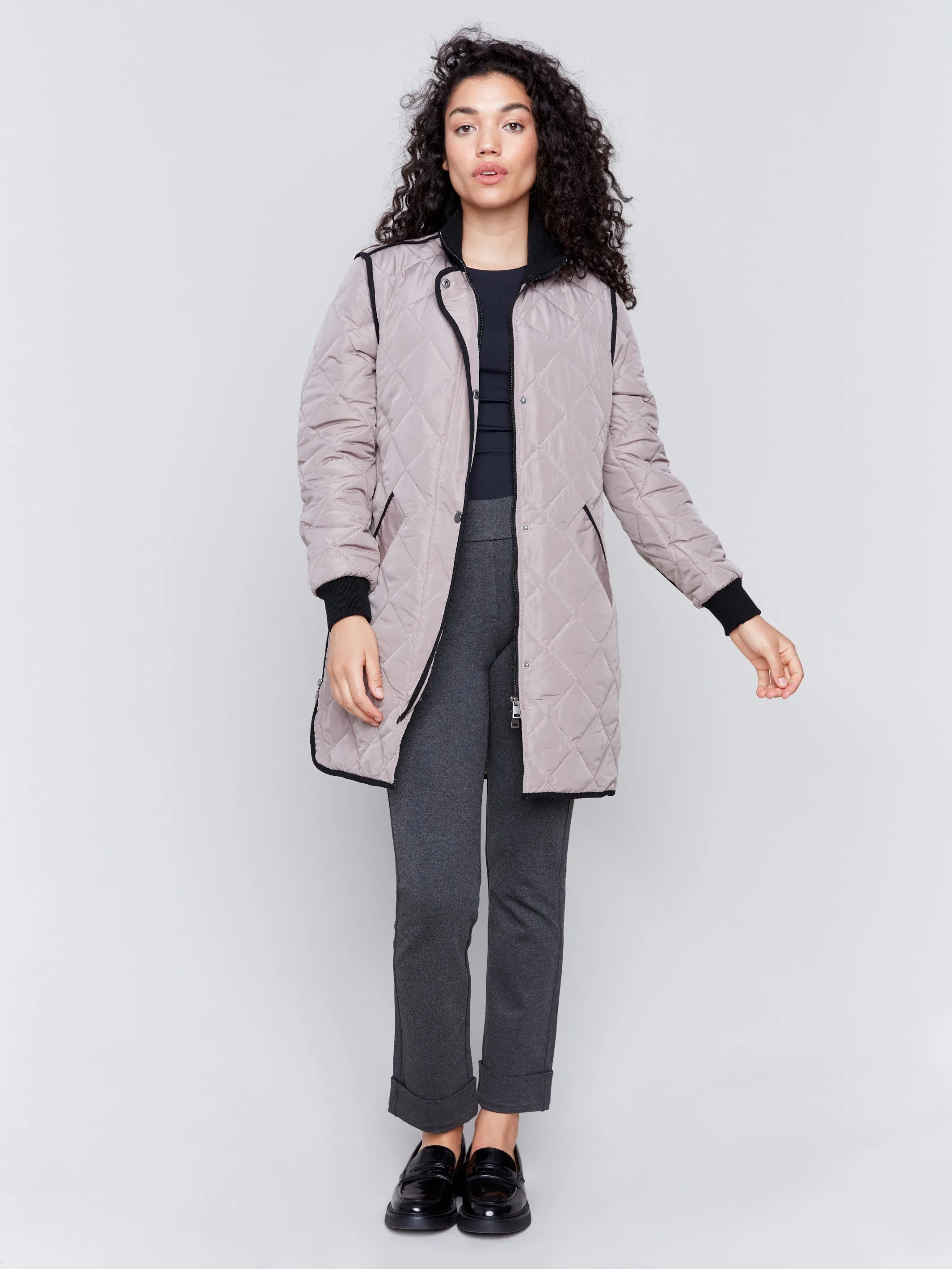 Long Quilted Puffer Jacket - Taupe sold by Charlie B product image thumbnail 4