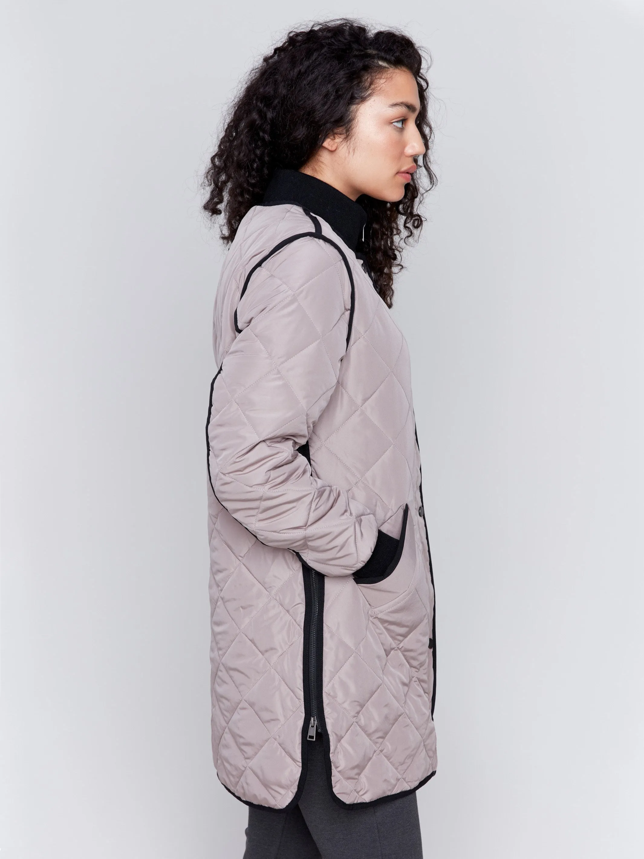 Long Quilted Puffer Jacket - Taupe sold by Charlie B product image thumbnail 2