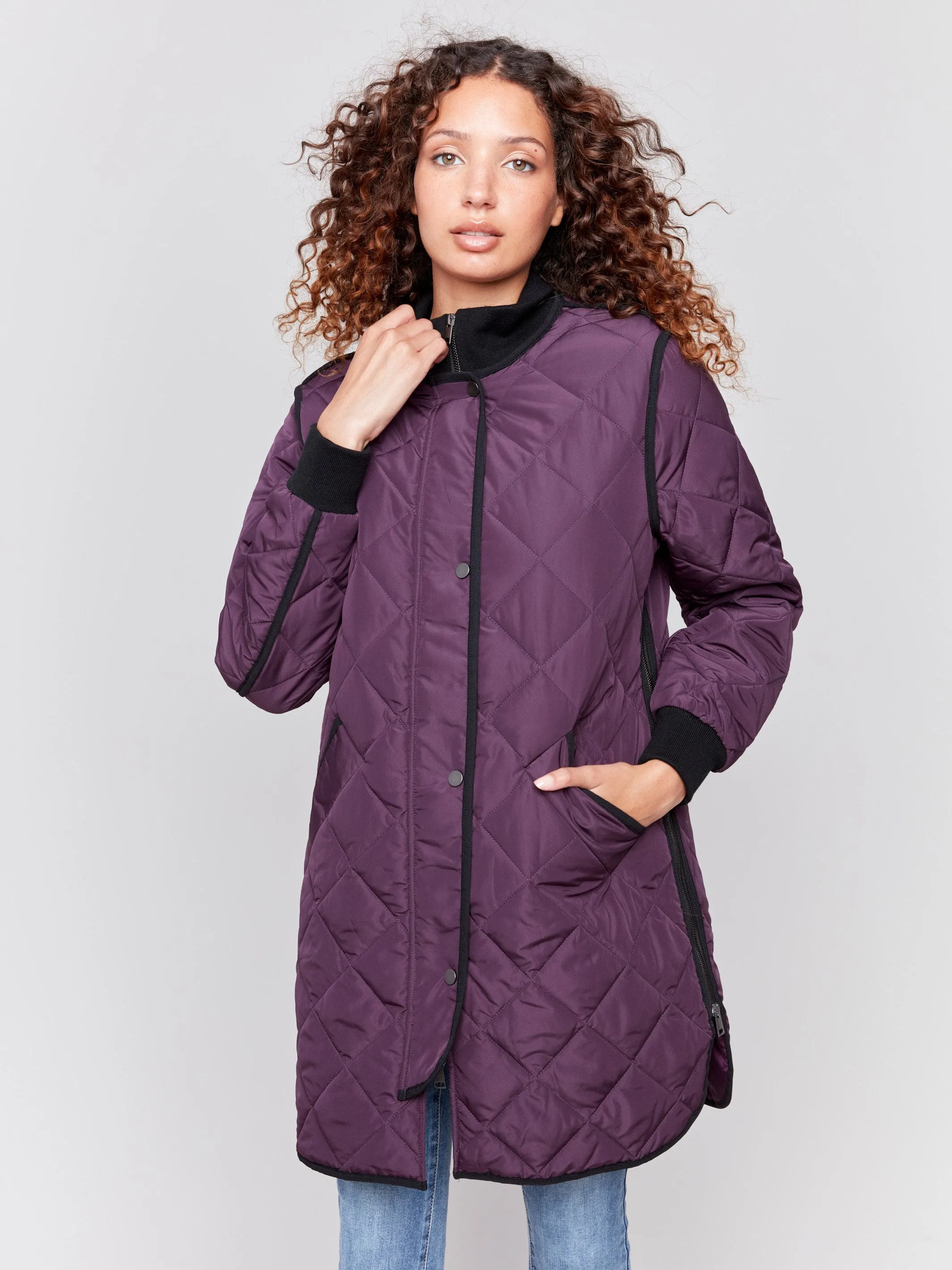 Long Quilted Puffer Jacket - Plum sold by Charlie B product image thumbnail 5