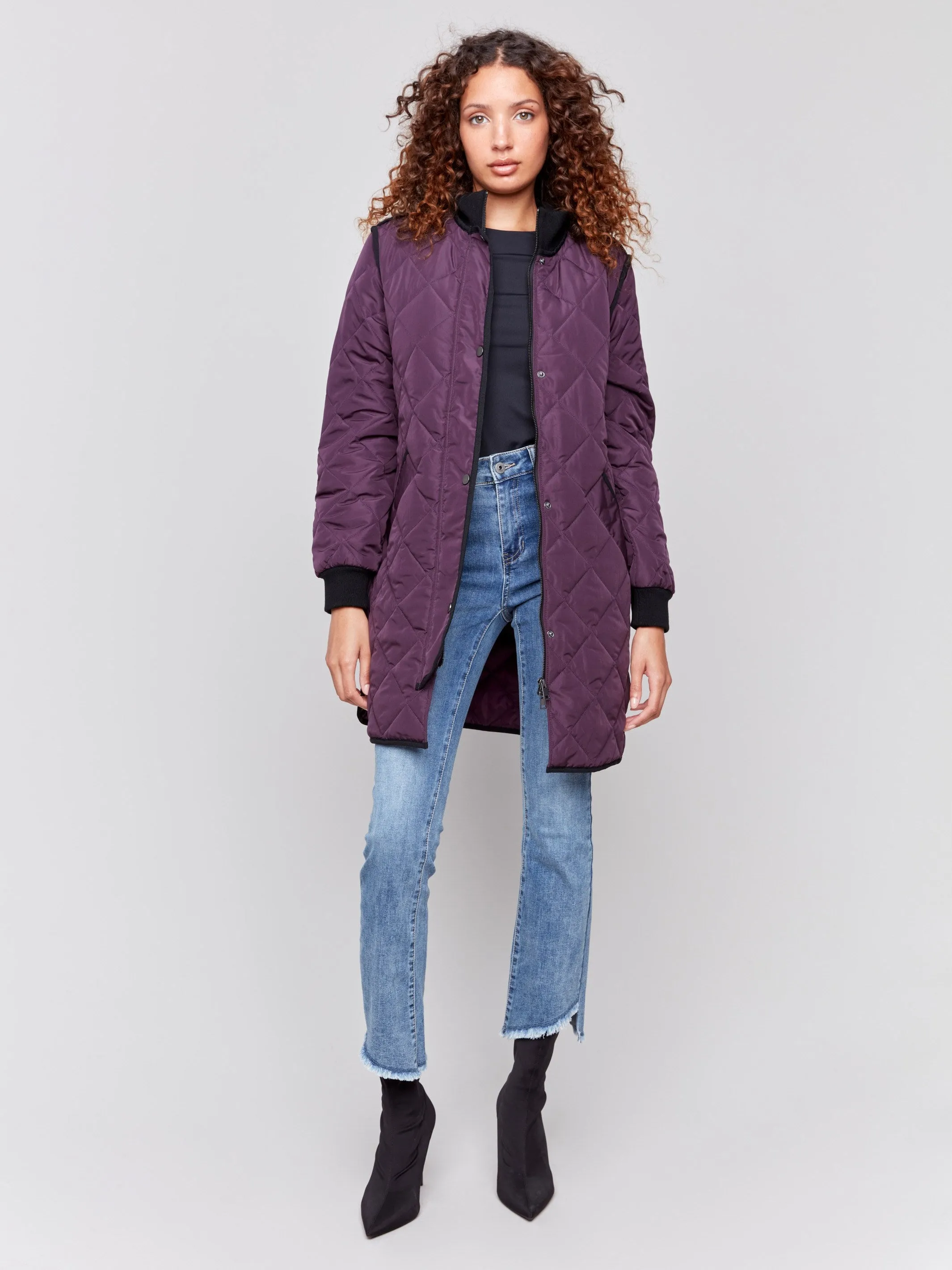 Long Quilted Puffer Jacket - Plum sold by Charlie B product image thumbnail 2