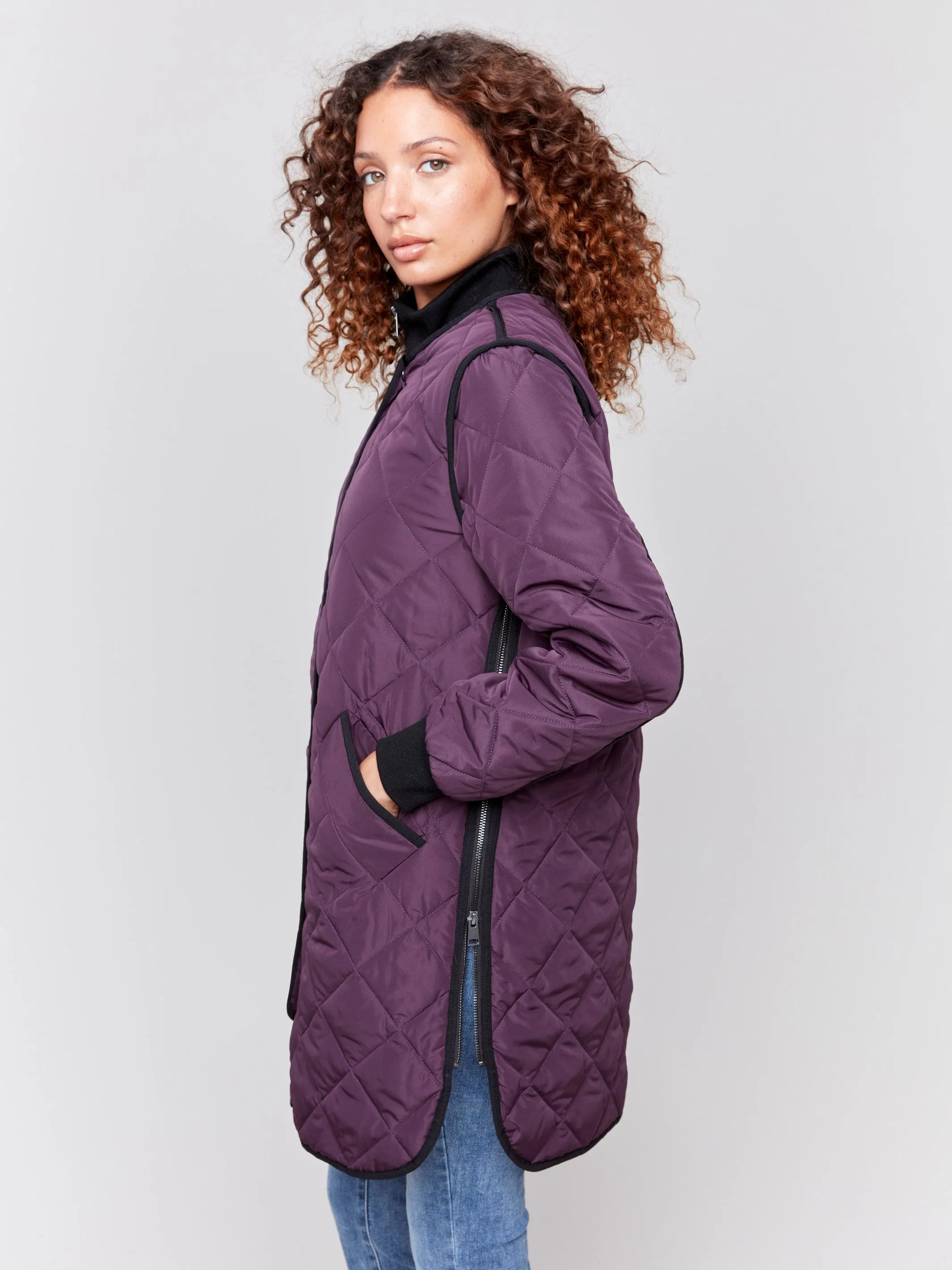 Long Quilted Puffer Jacket - Plum sold by Charlie B product image thumbnail 3