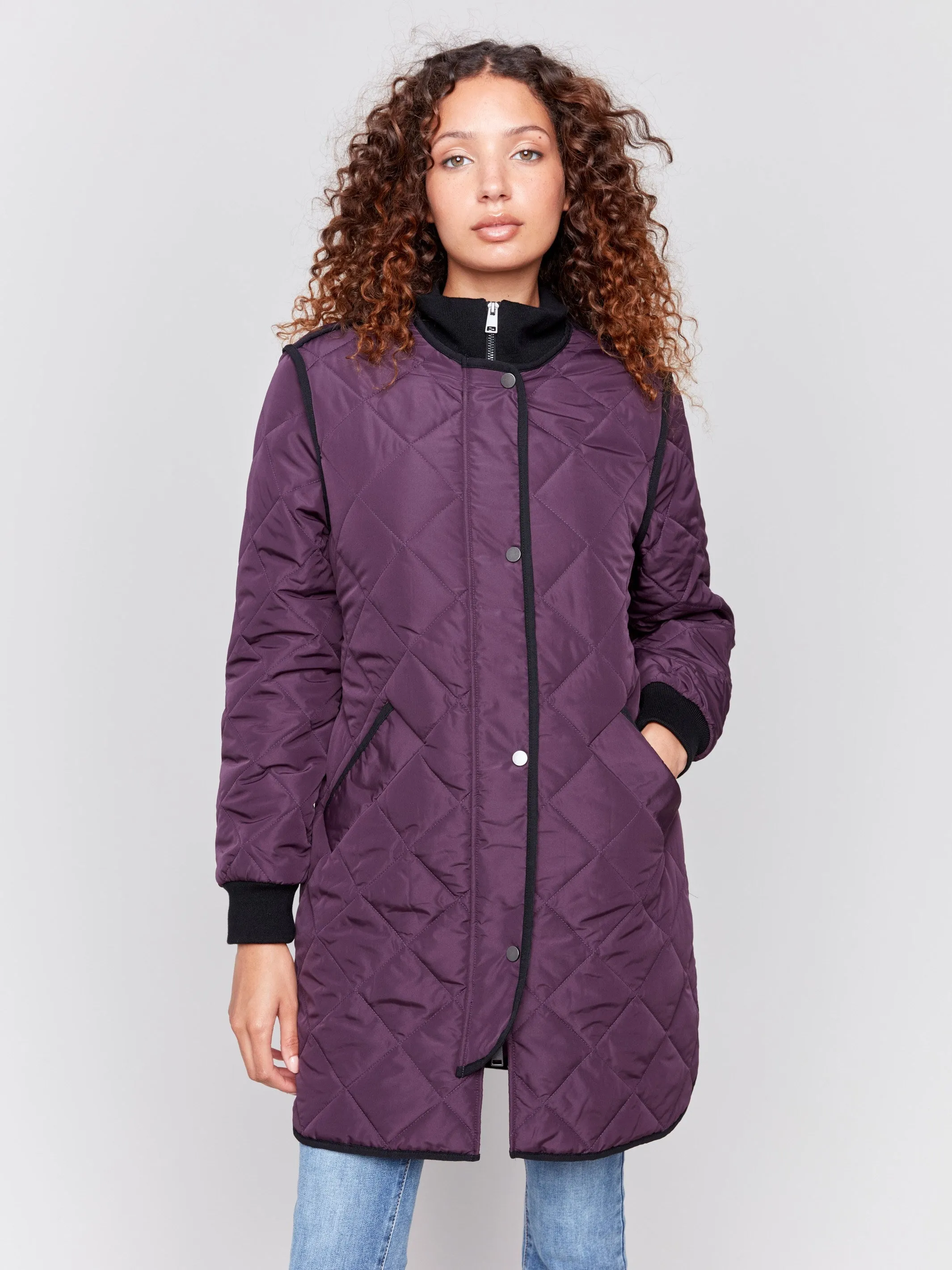 Long Quilted Puffer Jacket - Plum sold by Charlie B
