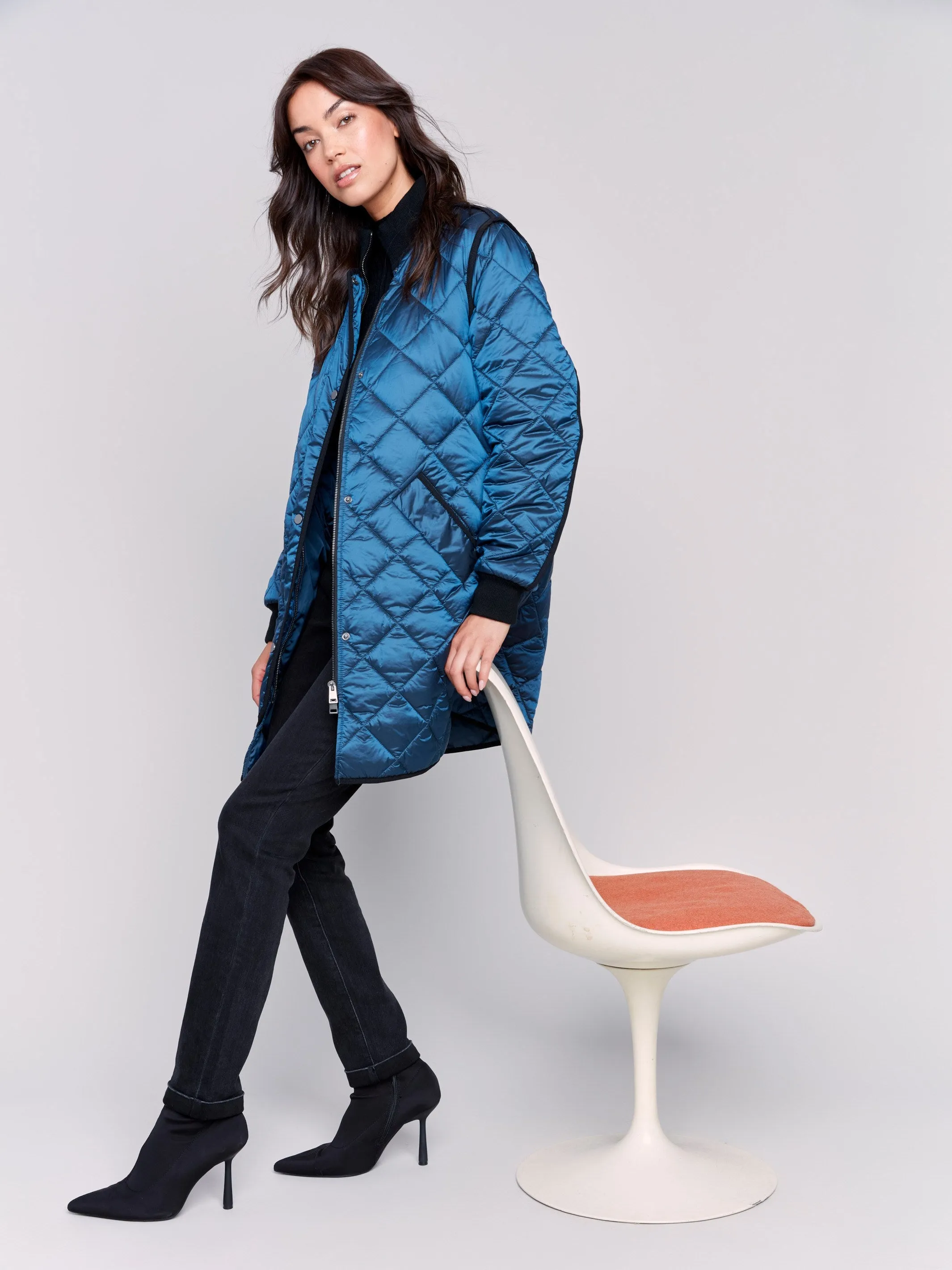 Long Quilted Puffer Jacket - Peacock sold by Charlie B product image thumbnail 4