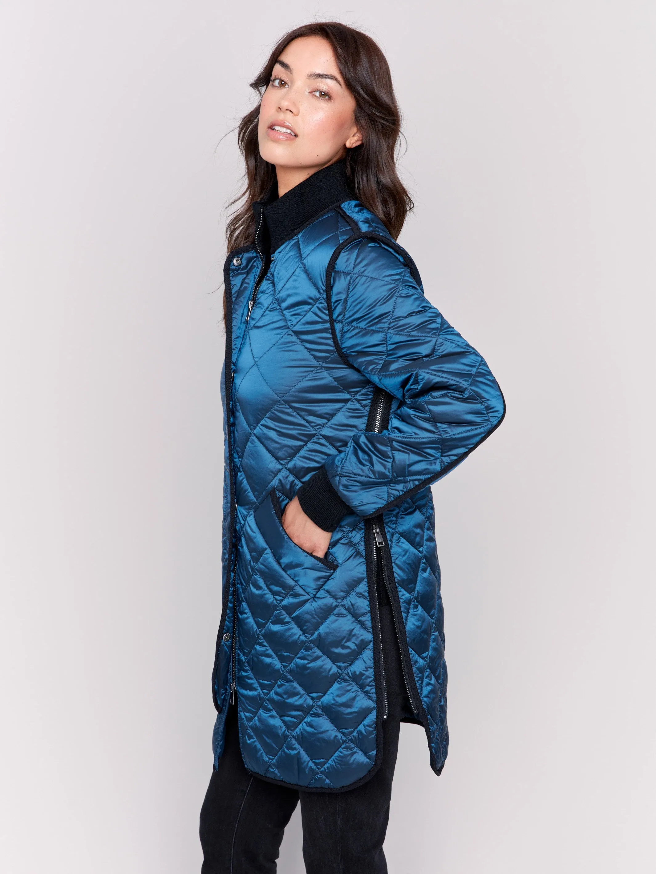Long Quilted Puffer Jacket - Peacock sold by Charlie B product image thumbnail 3