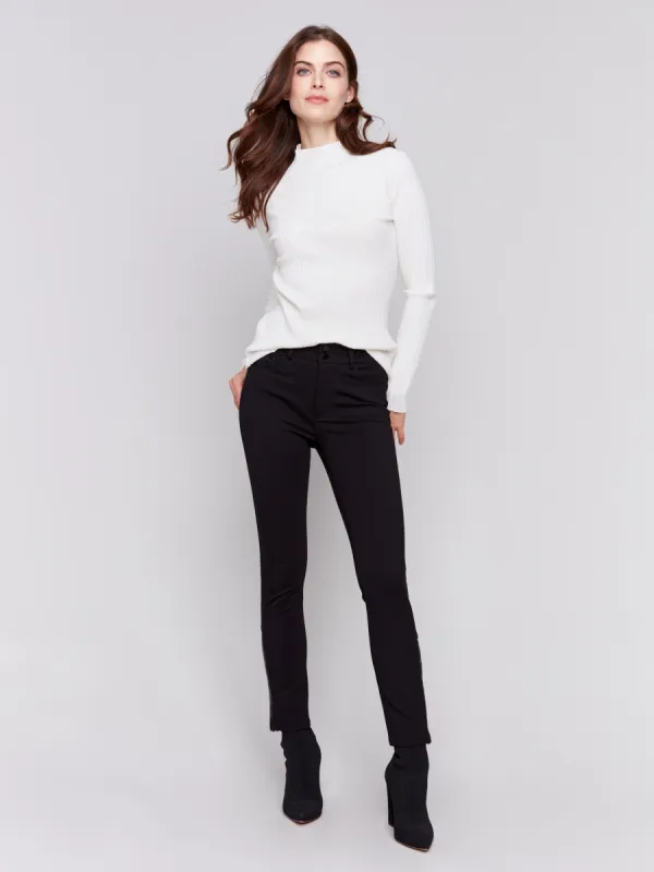 Slim Ponte Pants with Side Vinyl Detail - Black sold by Charlie B