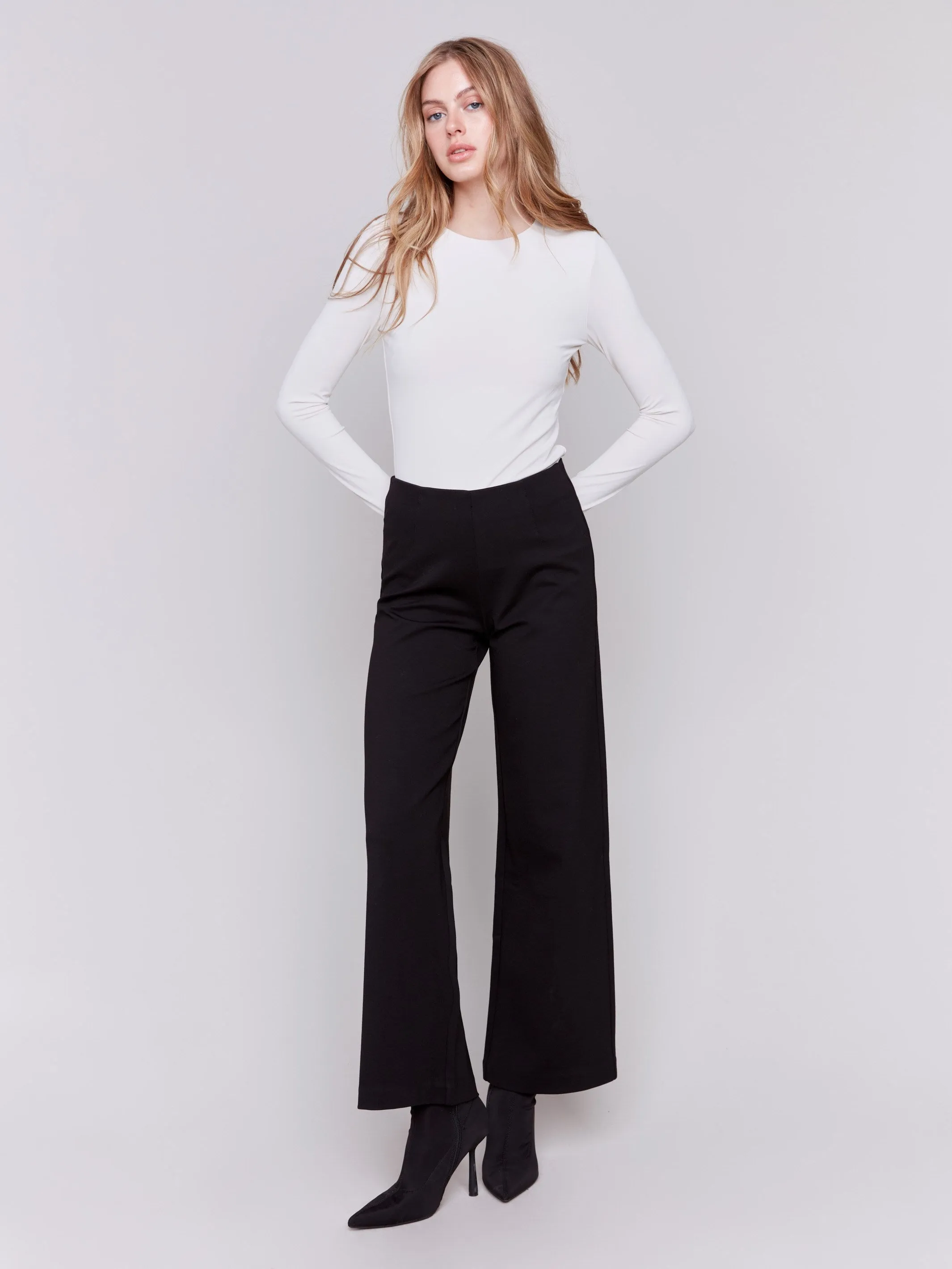 Pull-On Ponte Flare Pants - Black sold by Charlie B