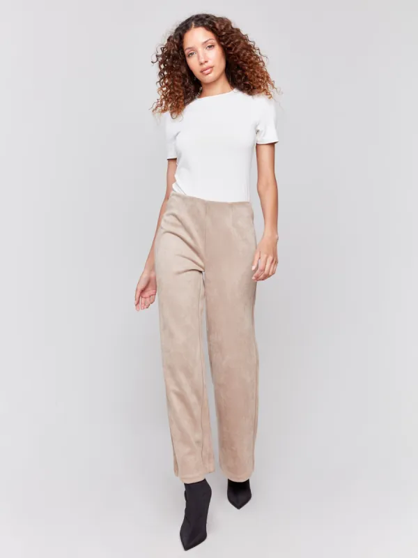 Pull-On Faux Suede Flare Pants - Natural sold by Charlie B