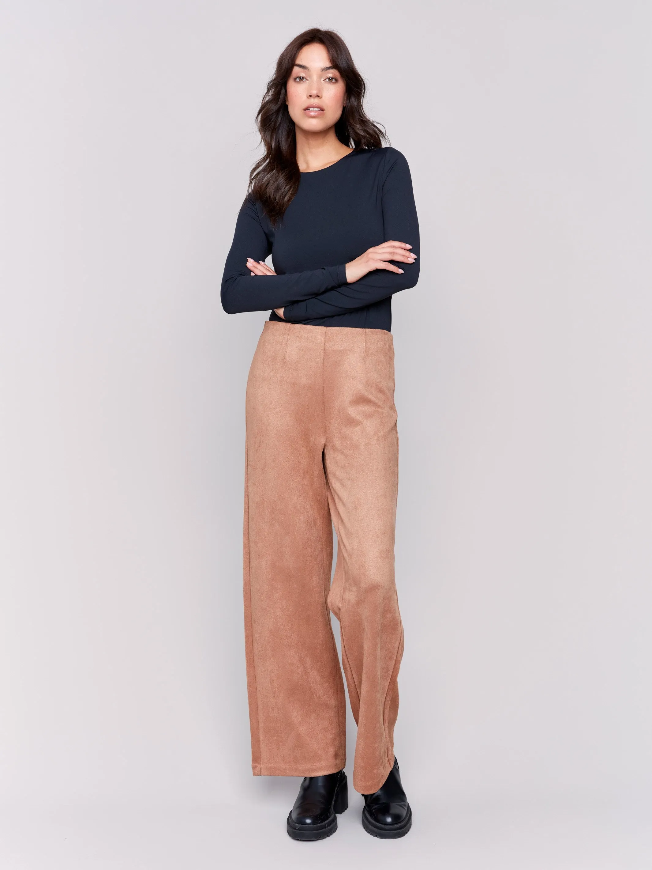 Pull-On Faux Suede Flare Pants - Truffle sold by Charlie B