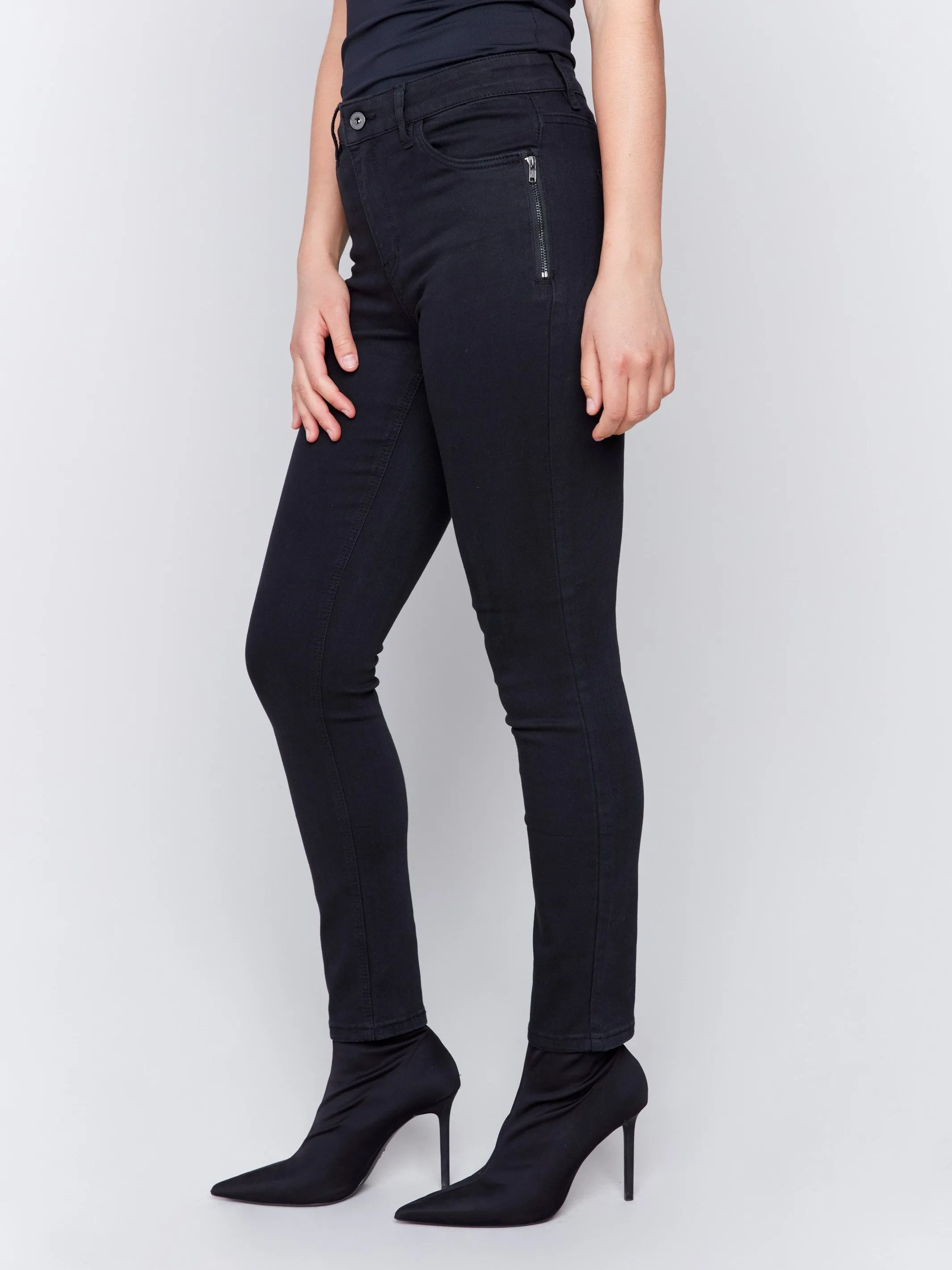 Skinny Twill Pants with Zipper Pocket Detail - Black sold by Charlie B product image thumbnail 3
