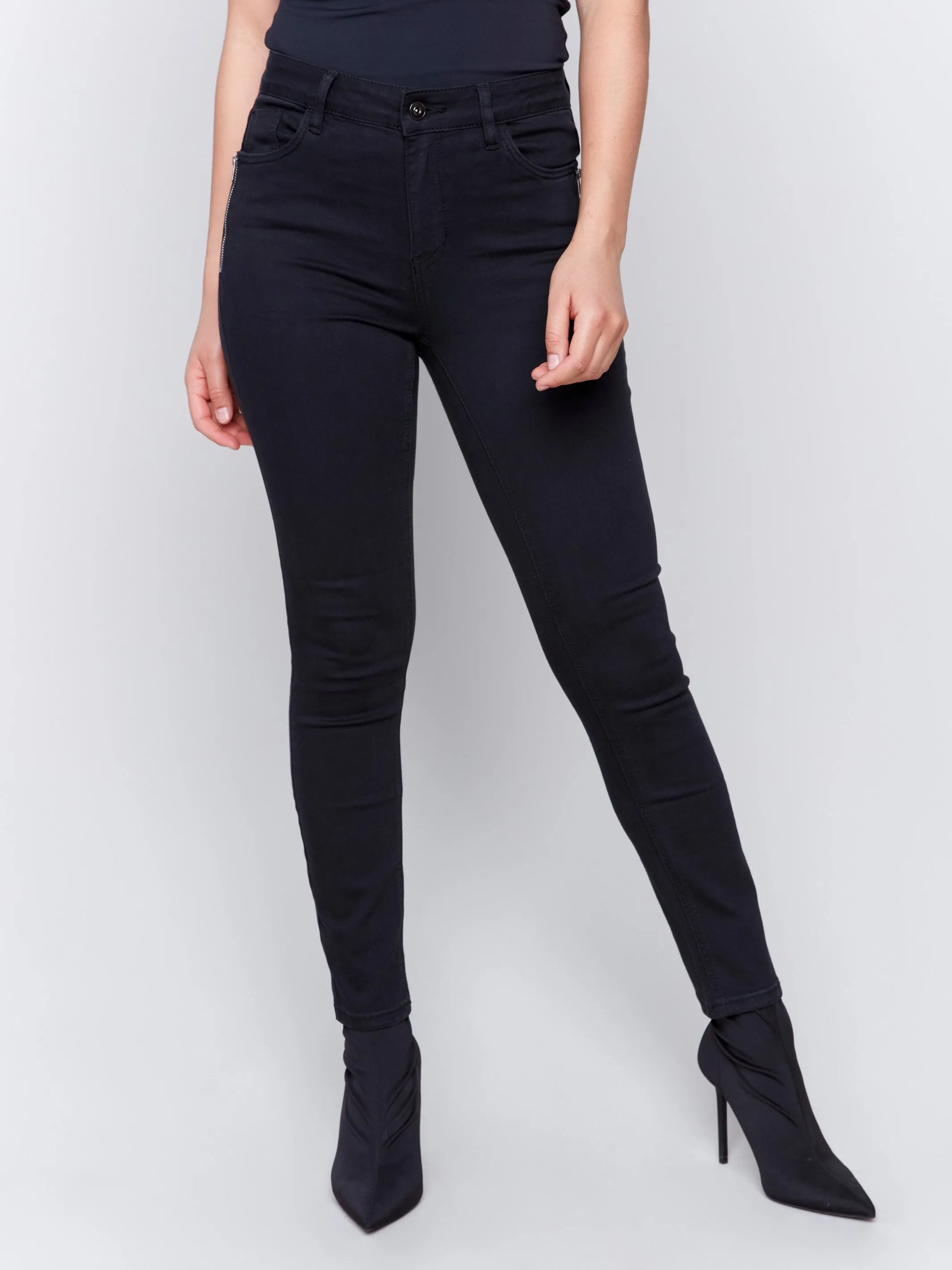 Skinny Twill Pants with Zipper Pocket Detail - Black sold by Charlie B product image thumbnail 2