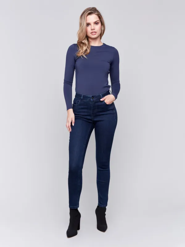Skinny Jeans with Zipper Pocket Detail - Blue Black sold by Charlie B