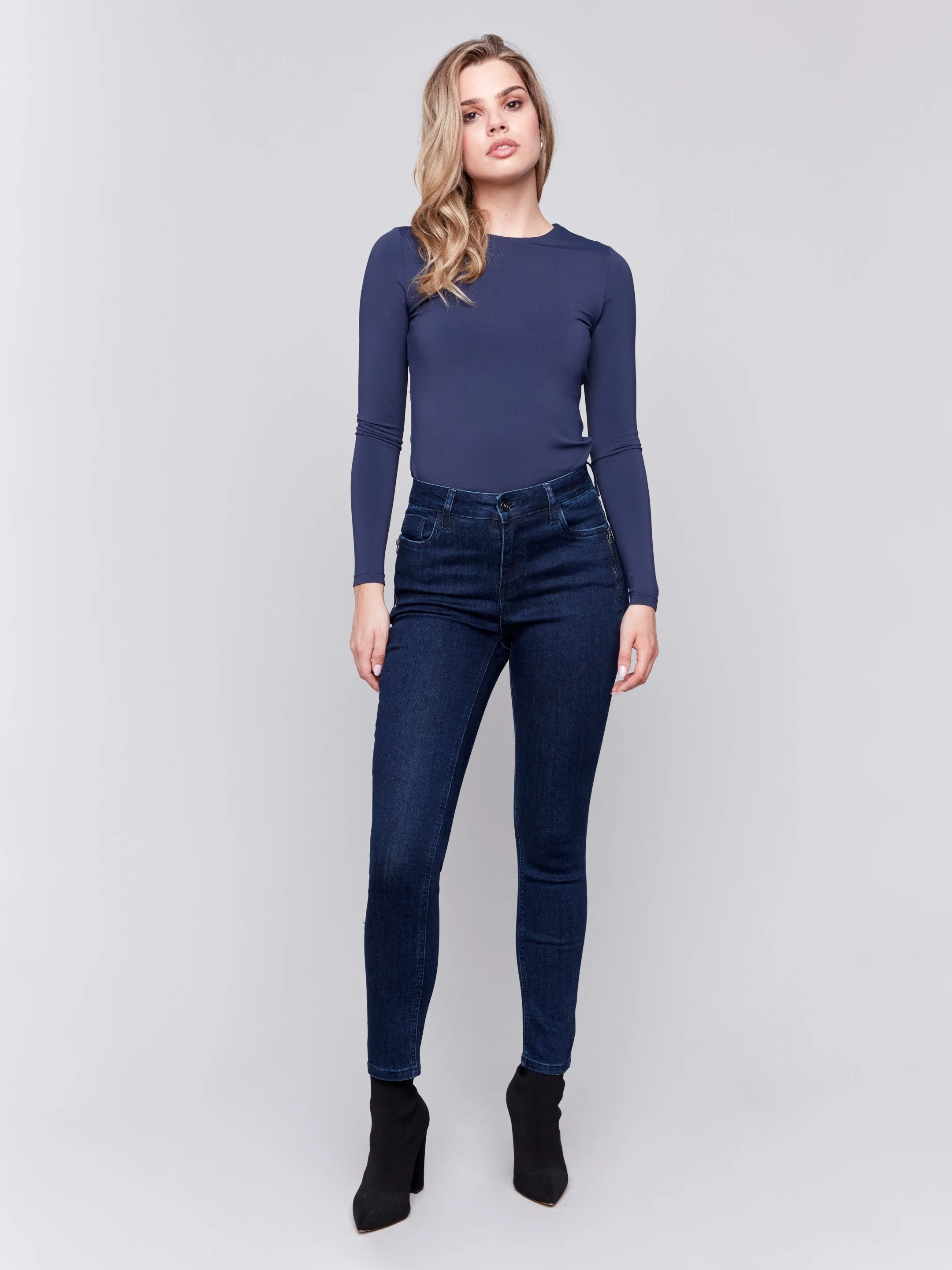 Skinny Jeans with Zipper Pocket Detail - Blue Black sold by Charlie B product image thumbnail 5