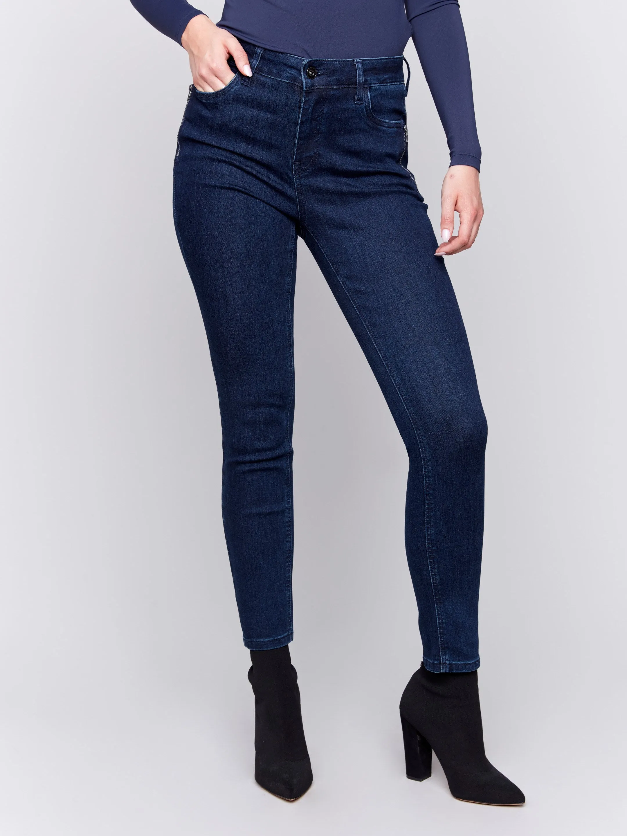 Skinny Jeans with Zipper Pocket Detail - Blue Black sold by Charlie B product image thumbnail 3