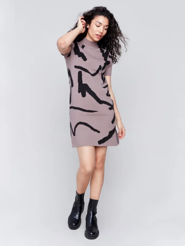Short-Sleeve Mock Neck Sweater Dress - Scribble sold by Charlie B