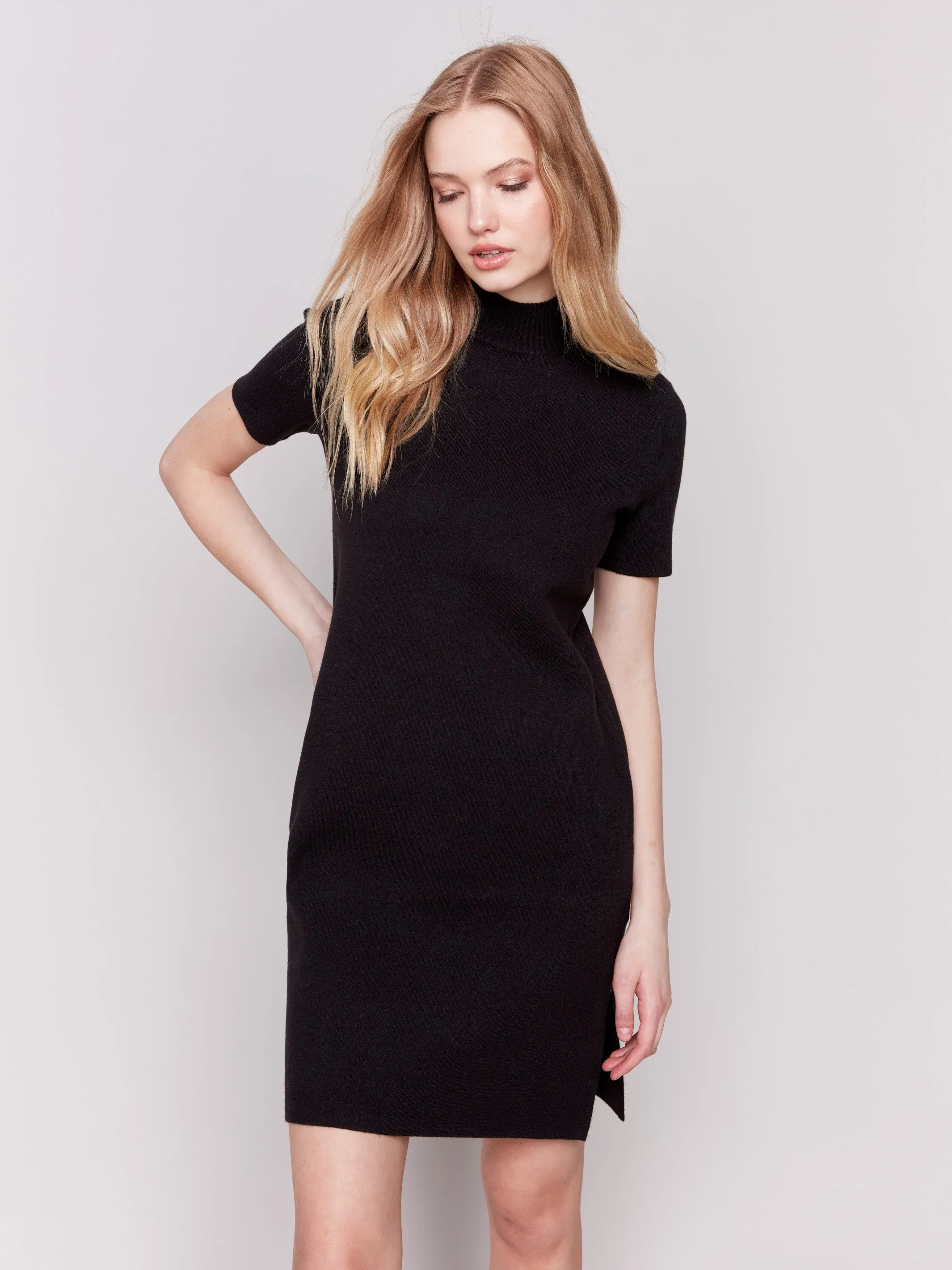 Short-Sleeve Mock Neck Sweater Dress - Black sold by Charlie B product image thumbnail 2