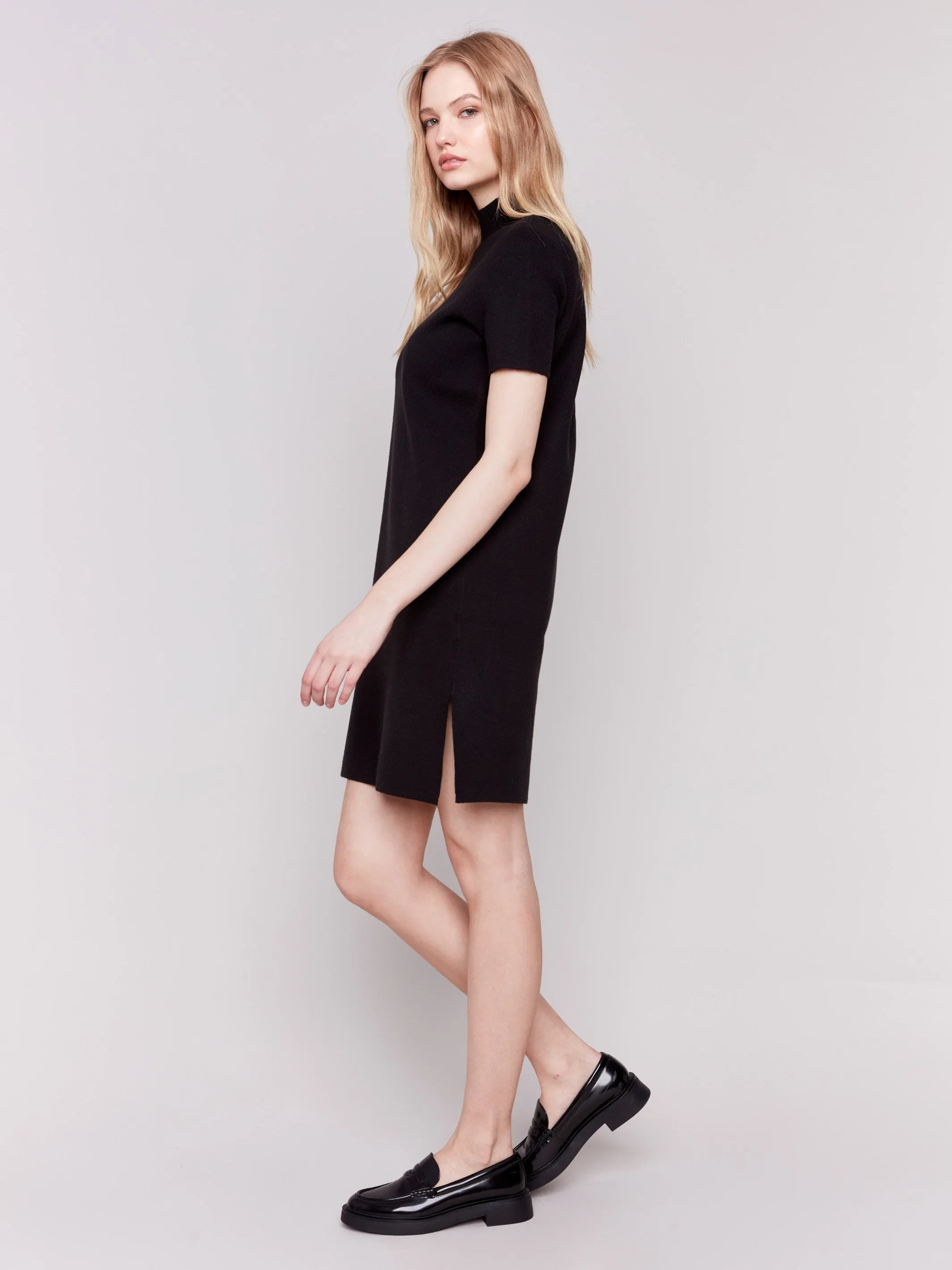 Short-Sleeve Mock Neck Sweater Dress - Black sold by Charlie B product image thumbnail 3