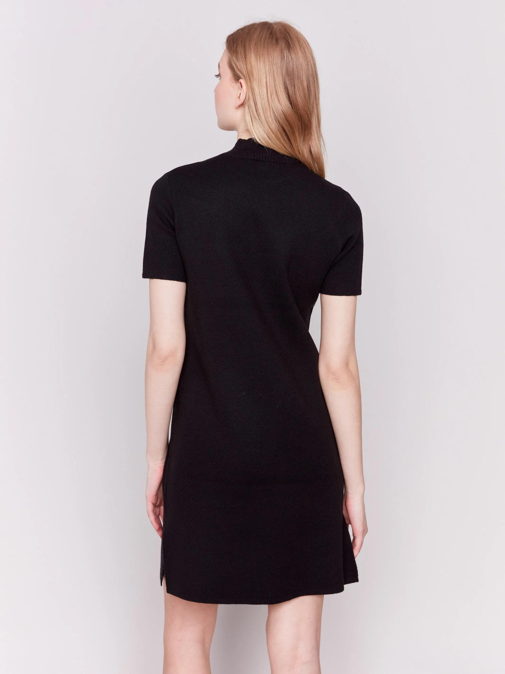 Short-Sleeve Mock Neck Sweater Dress - Black sold by Charlie B product image thumbnail 4