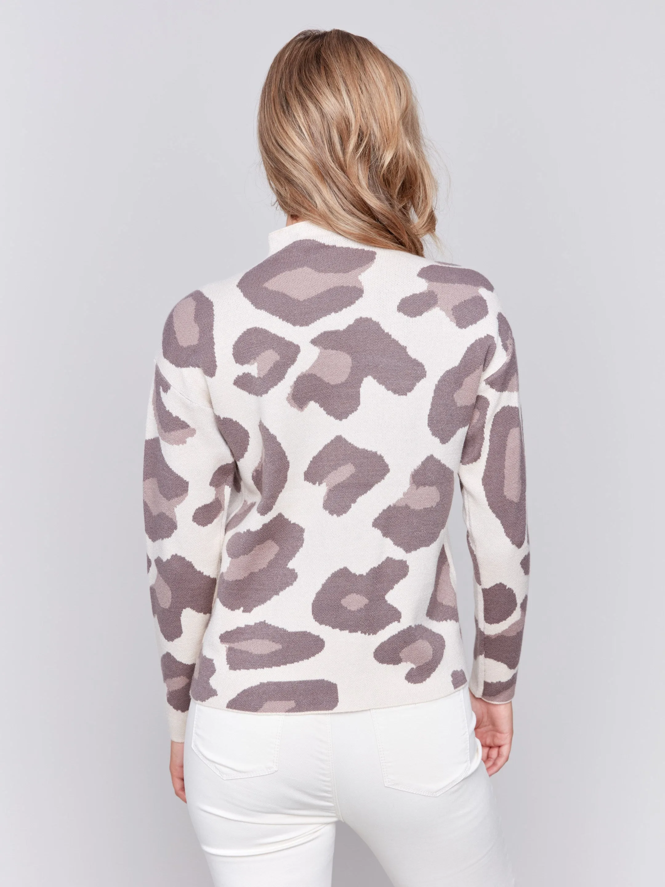 Animal Print Jacquard Mock Neck Sweater - Almond sold by Charlie B product image thumbnail 3