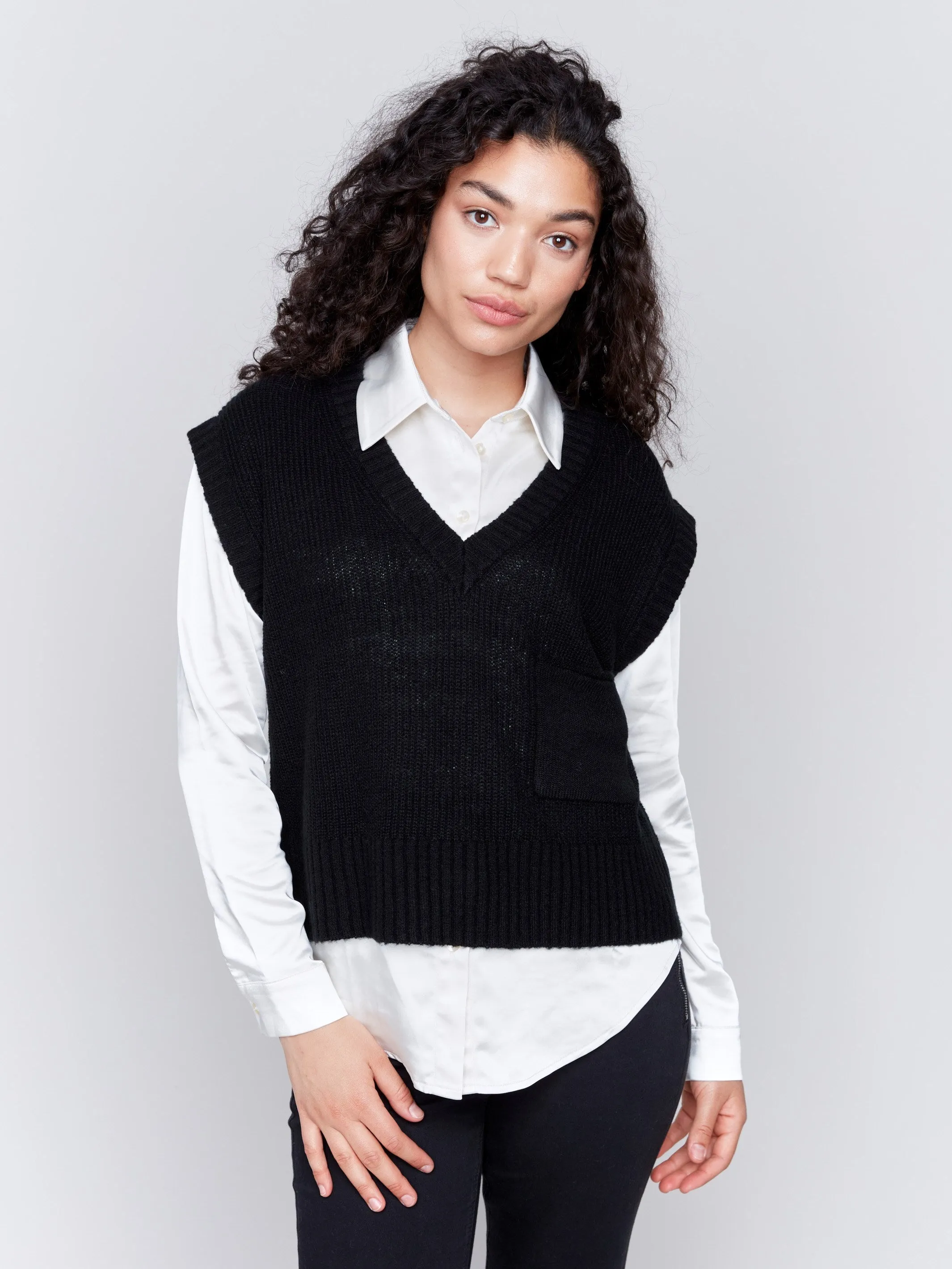 Soft Touch Sweater Vest - Black sold by Charlie B