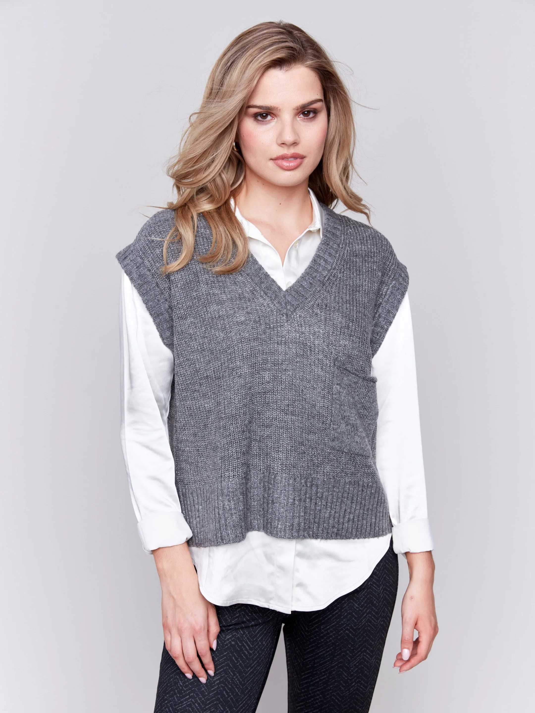 Soft Touch Sweater Vest - Grey sold by Charlie B