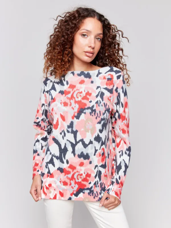 Reversible Printed Crew Neck Sweater - Cherry sold by Charlie B