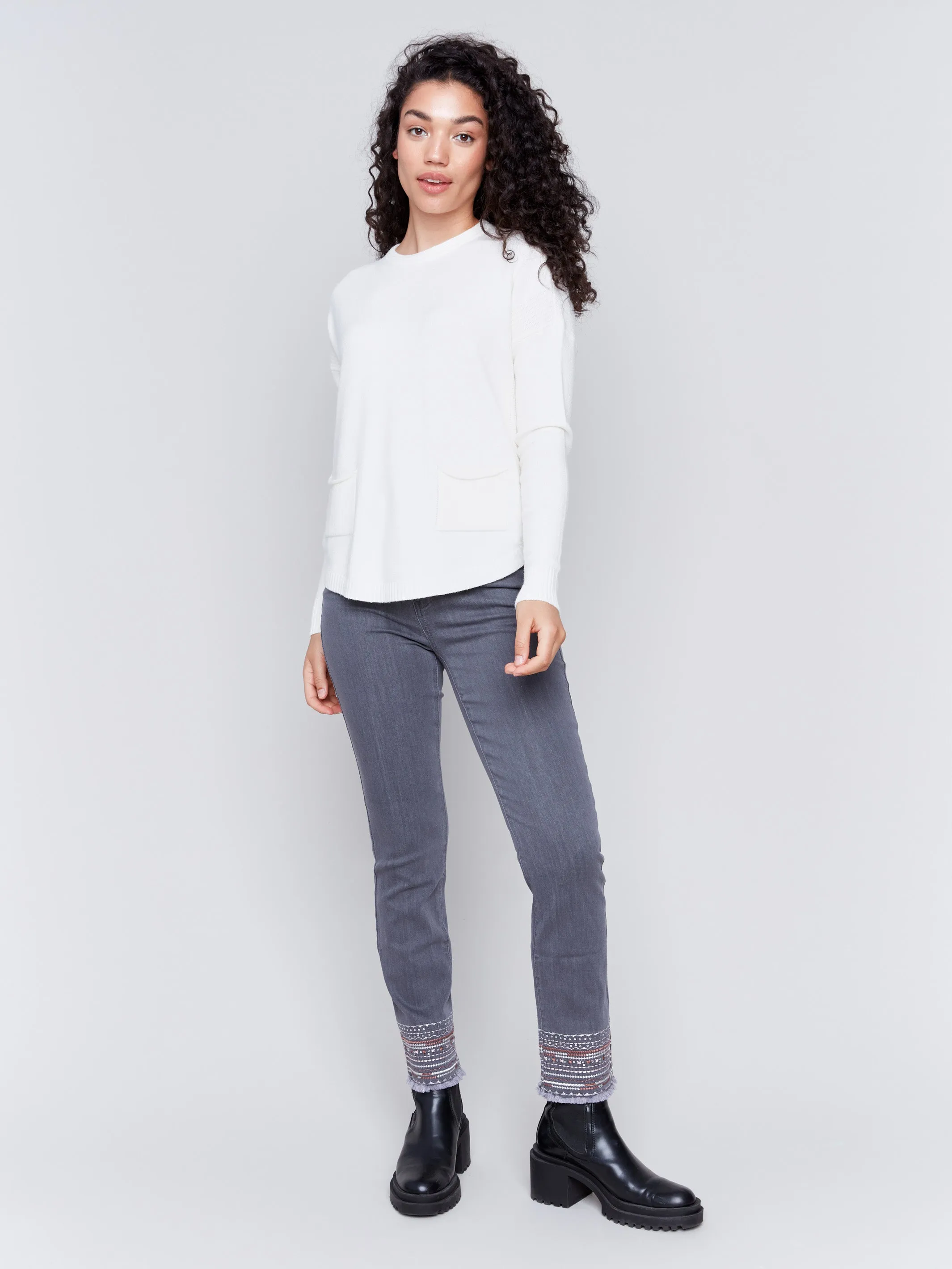 Sweater with Removable Scarf - Ecru sold by Charlie B product image thumbnail 2