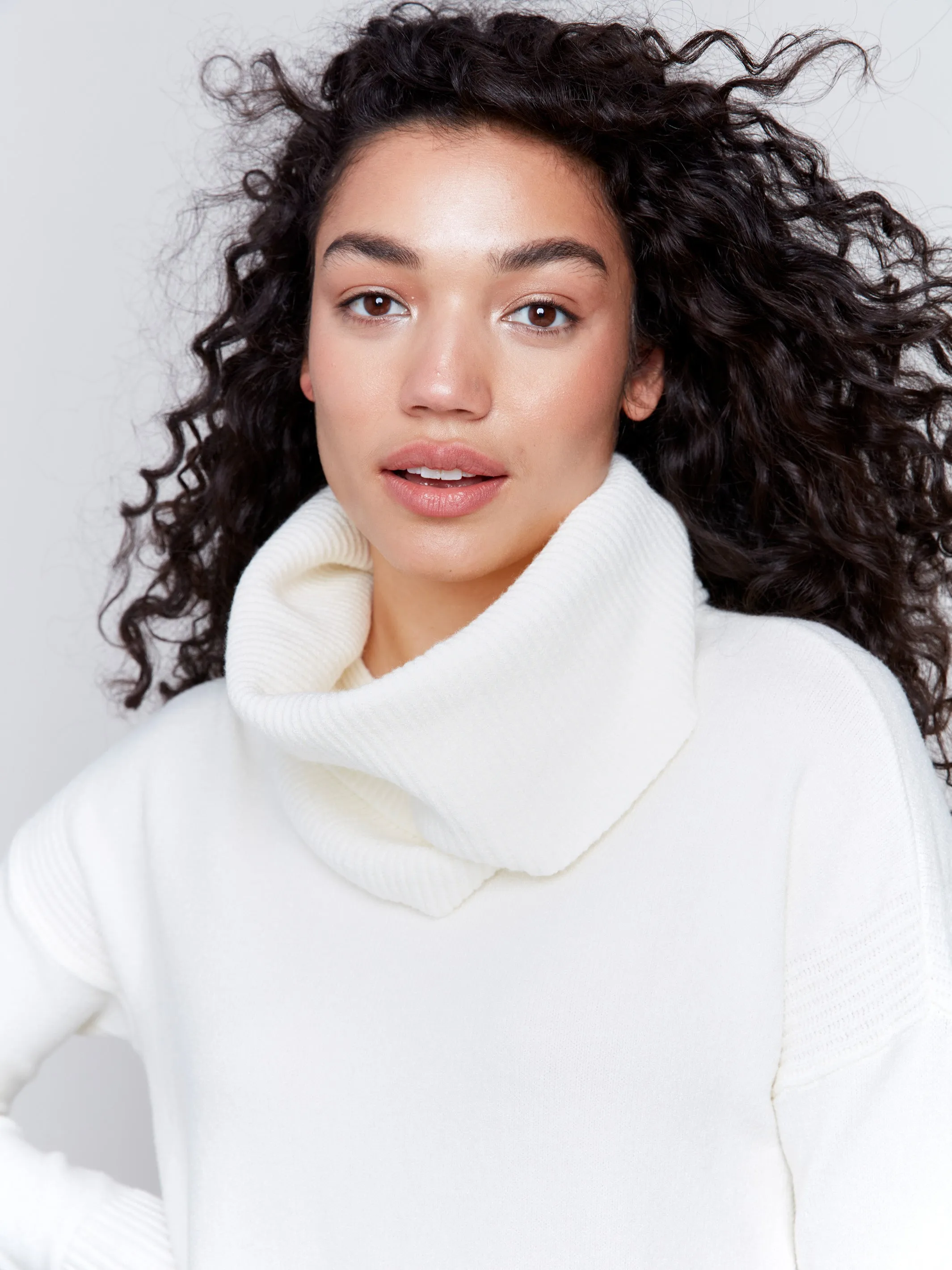 Sweater with Removable Scarf - Ecru sold by Charlie B product image thumbnail 4