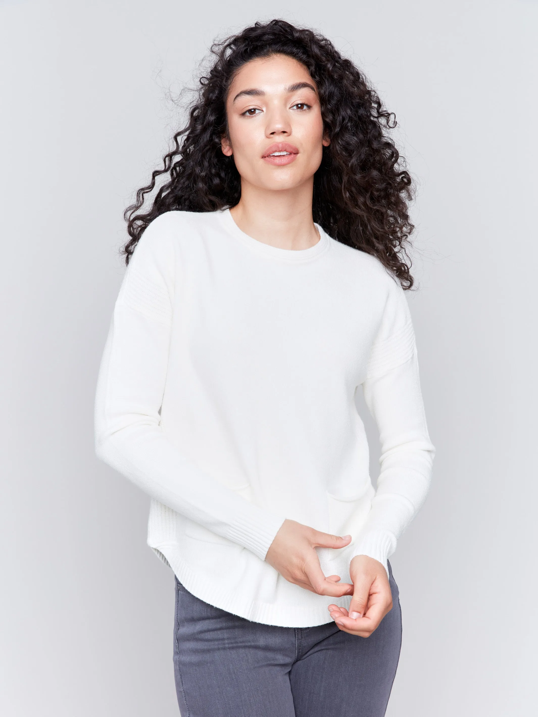 Sweater with Removable Scarf - Ecru sold by Charlie B product image thumbnail 3