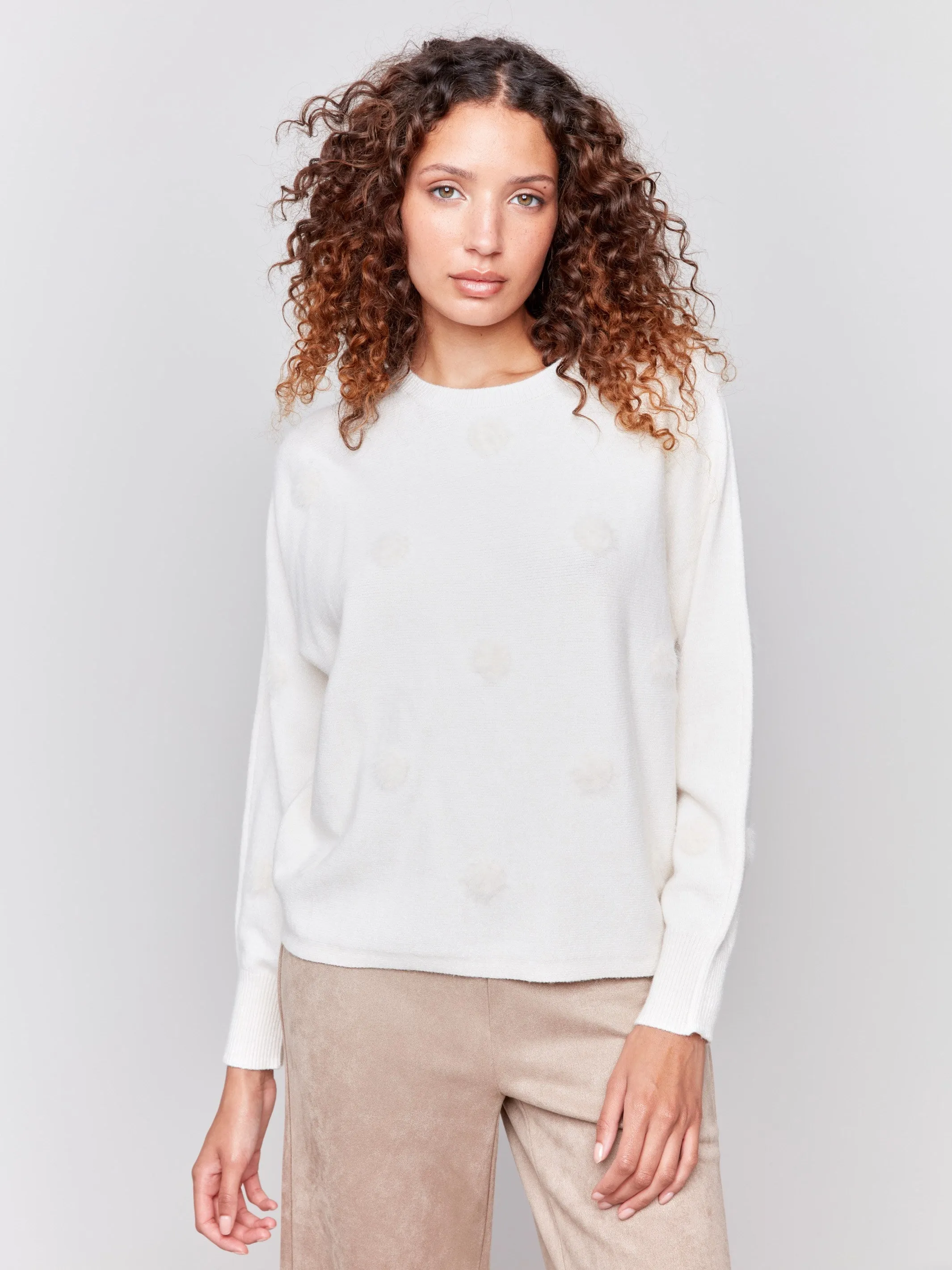 Faux Fur Polka Dot Sweater - Natural sold by Charlie B