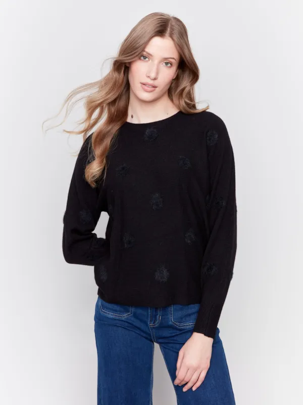 Faux Fur Polka Dot Sweater - Black sold by Charlie B