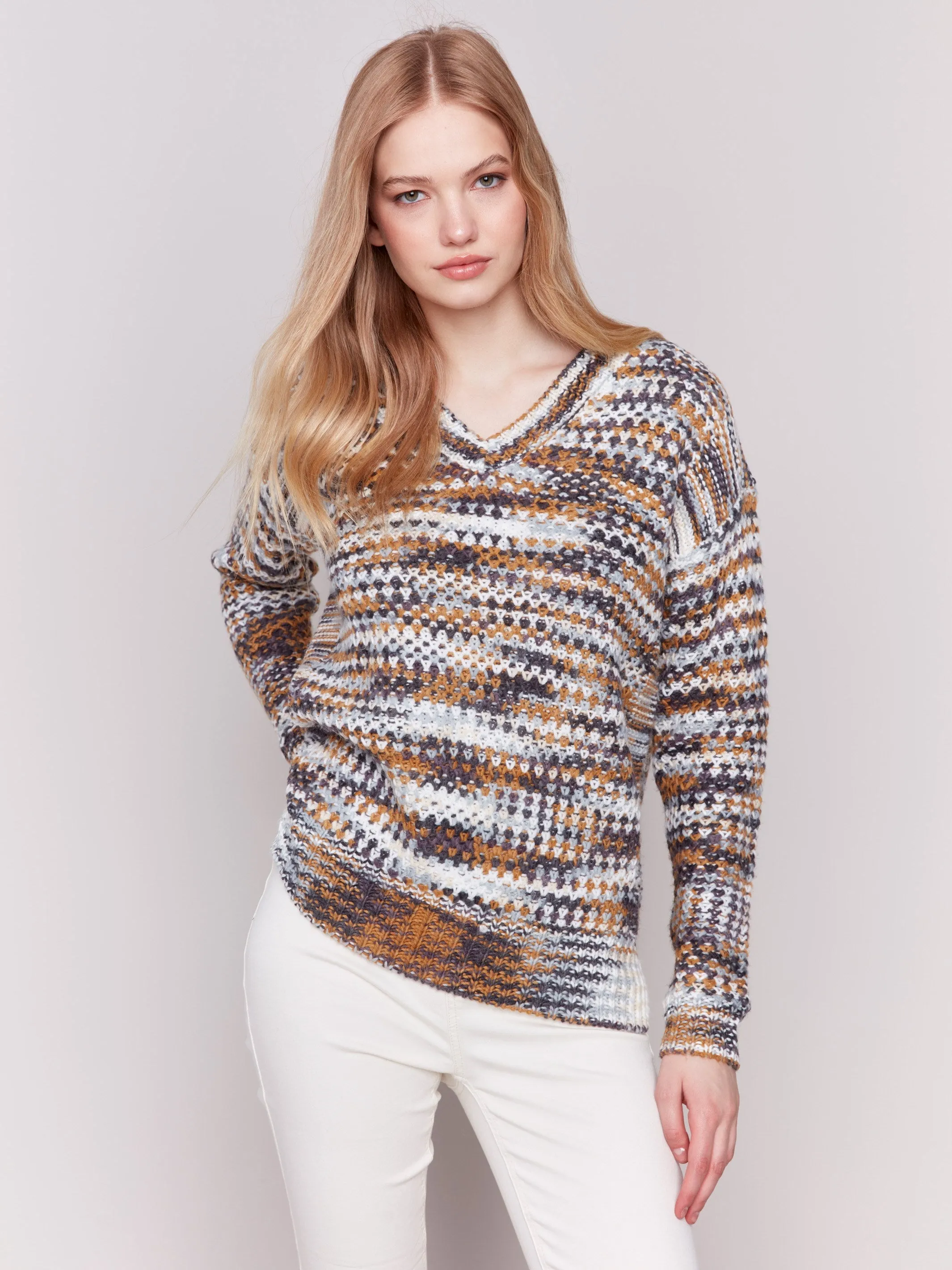 Space Dye V-Neck Sweater - Denim sold by Charlie B