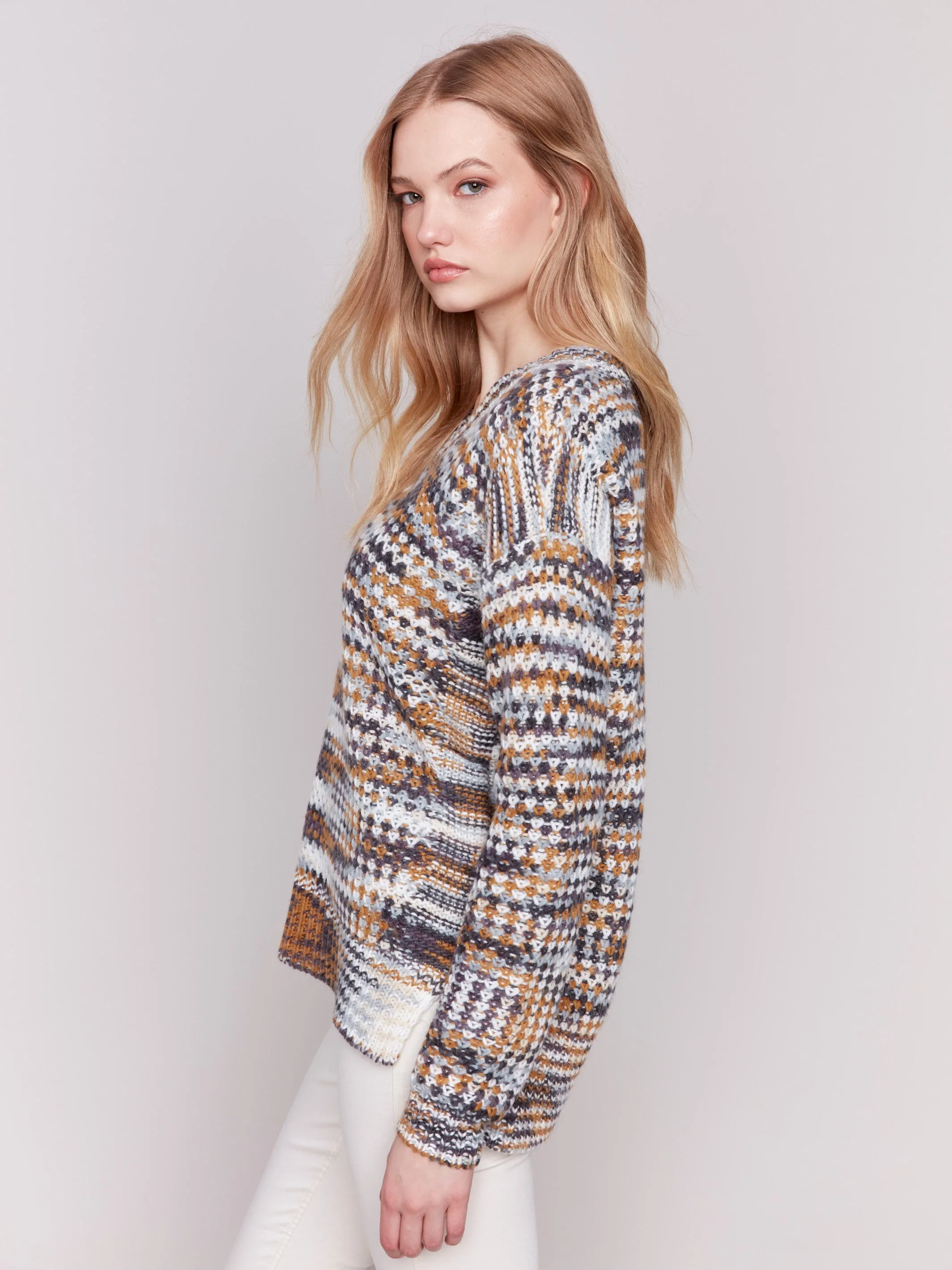 Space Dye V-Neck Sweater - Denim sold by Charlie B product image thumbnail 3