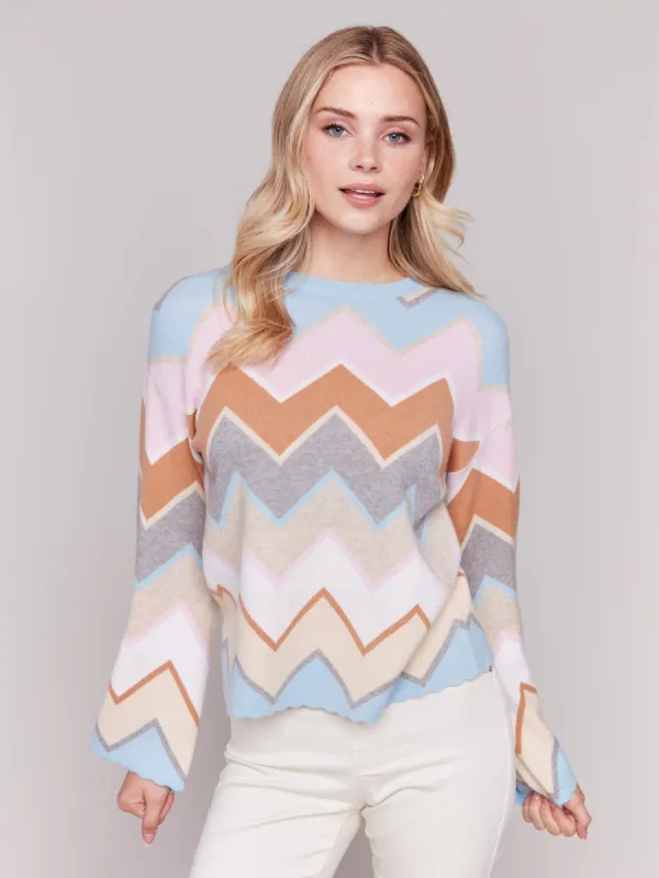 Chevron Stripe Bell Sleeve Sweater - Candy sold by Charlie B