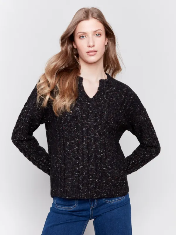Speckled Yarn Cable Knit Sweater - Black sold by Charlie B