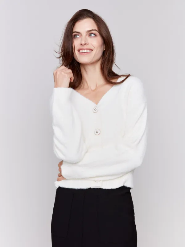 Fuzzy Knit Cardigan - Ecru sold by Charlie B